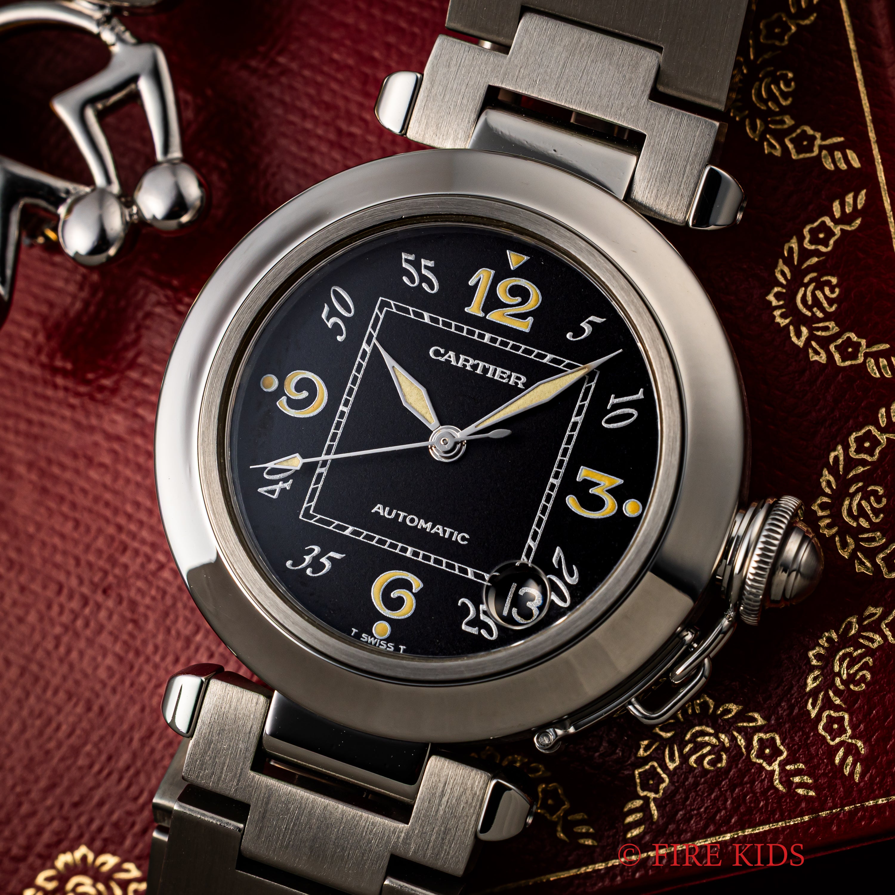 カルティエ パシャC 1990年代 ブラックアラビアダイヤル 自動巻 純正ブレス