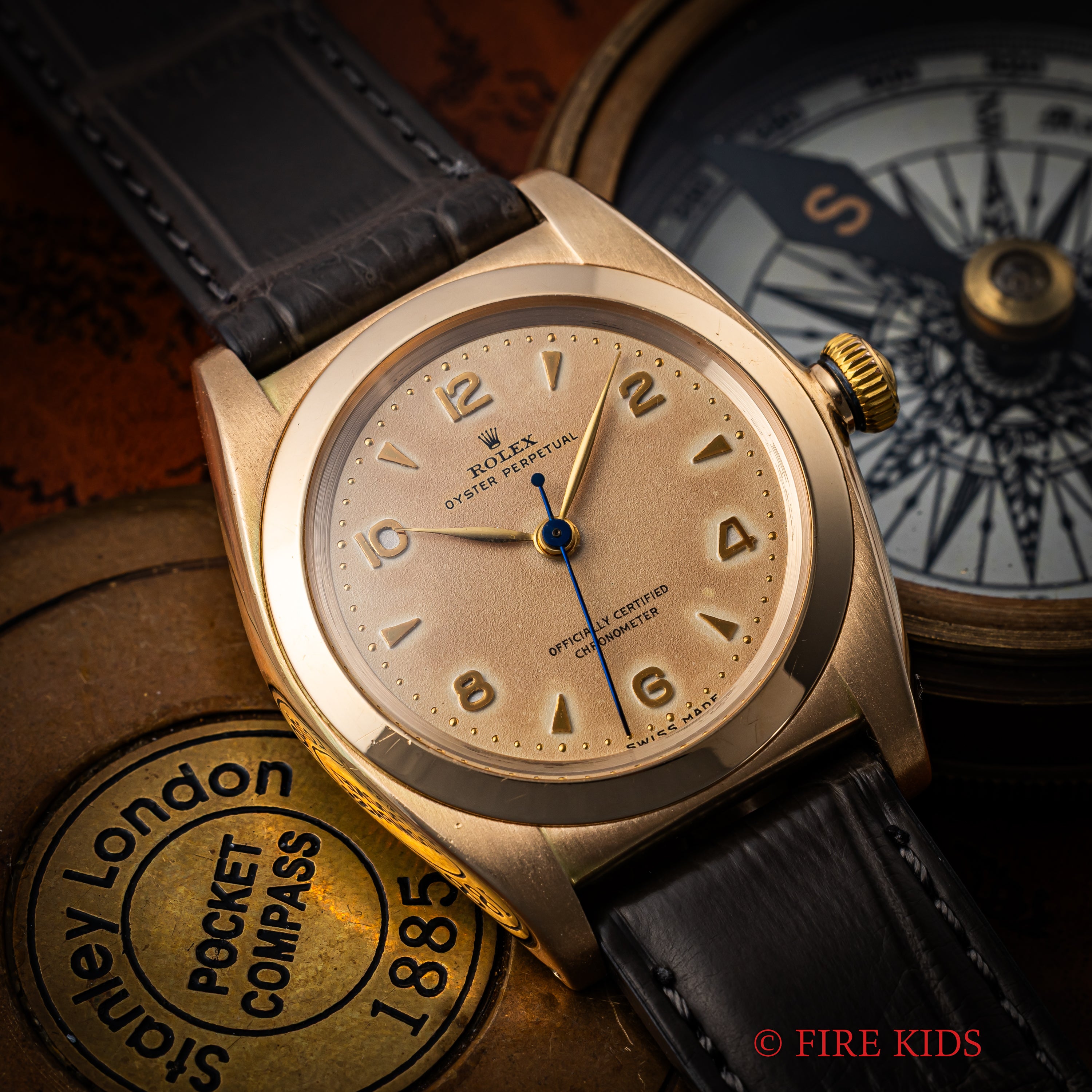 ロレックス 14金無垢ピンクゴールド バブルバック 1948年製 Ref.3130 自動巻 純正18KYG尾錠