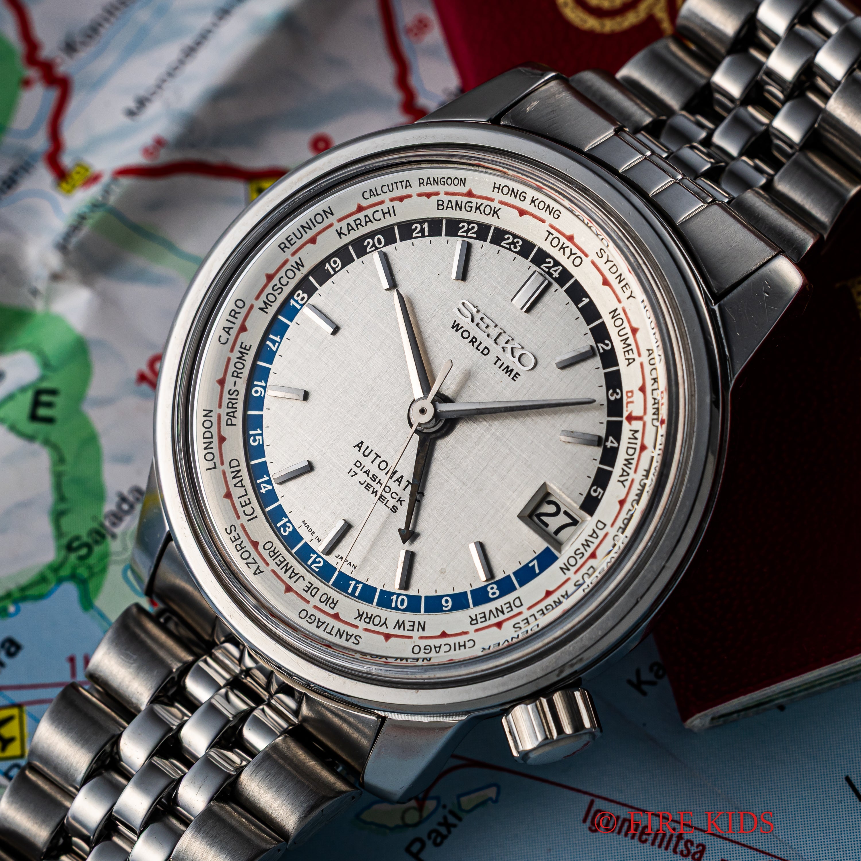 セイコー ワールドタイム ファーストモデル 1964年製 Ref.6217-7000 自動巻 聖火マーク 社外ステンレスブレス