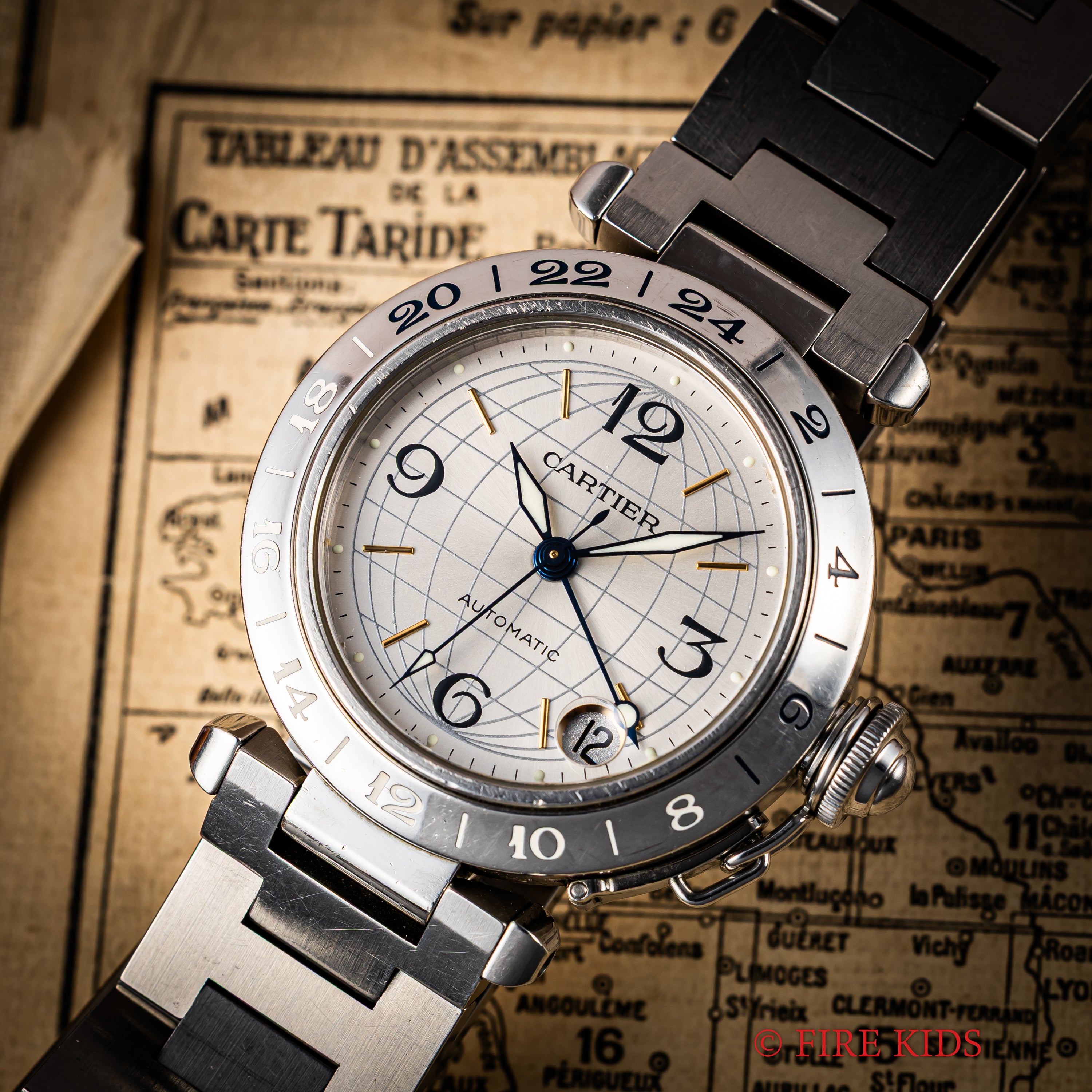 カルティエ パシャC メリディアン 2001年発行ギャラ Ref.2377 GMT シルバーダイヤル ギャラ付き