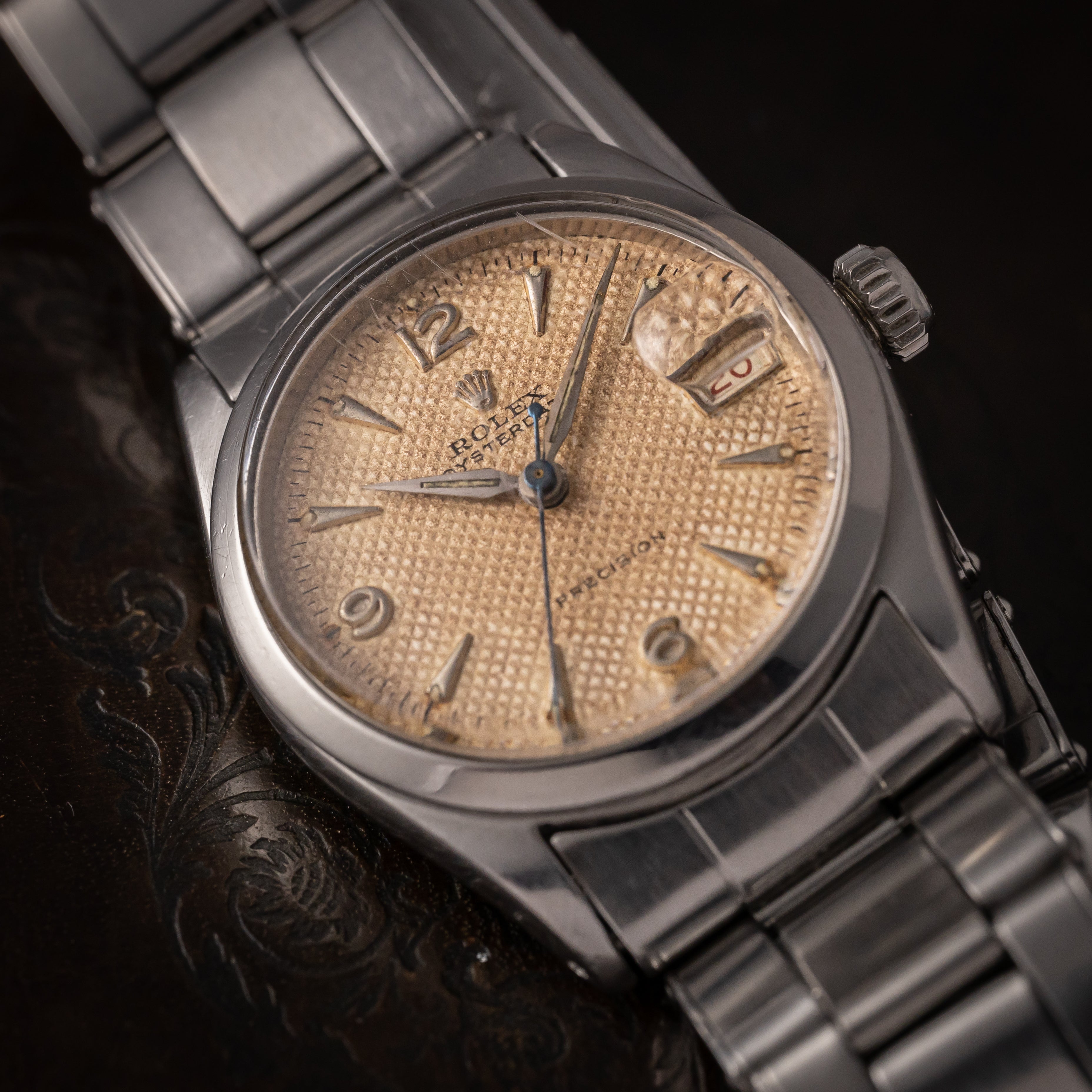 ロレックス オイスターデイト 1953年製 Ref. 6266 ギョウシェダイヤル リベットブレス