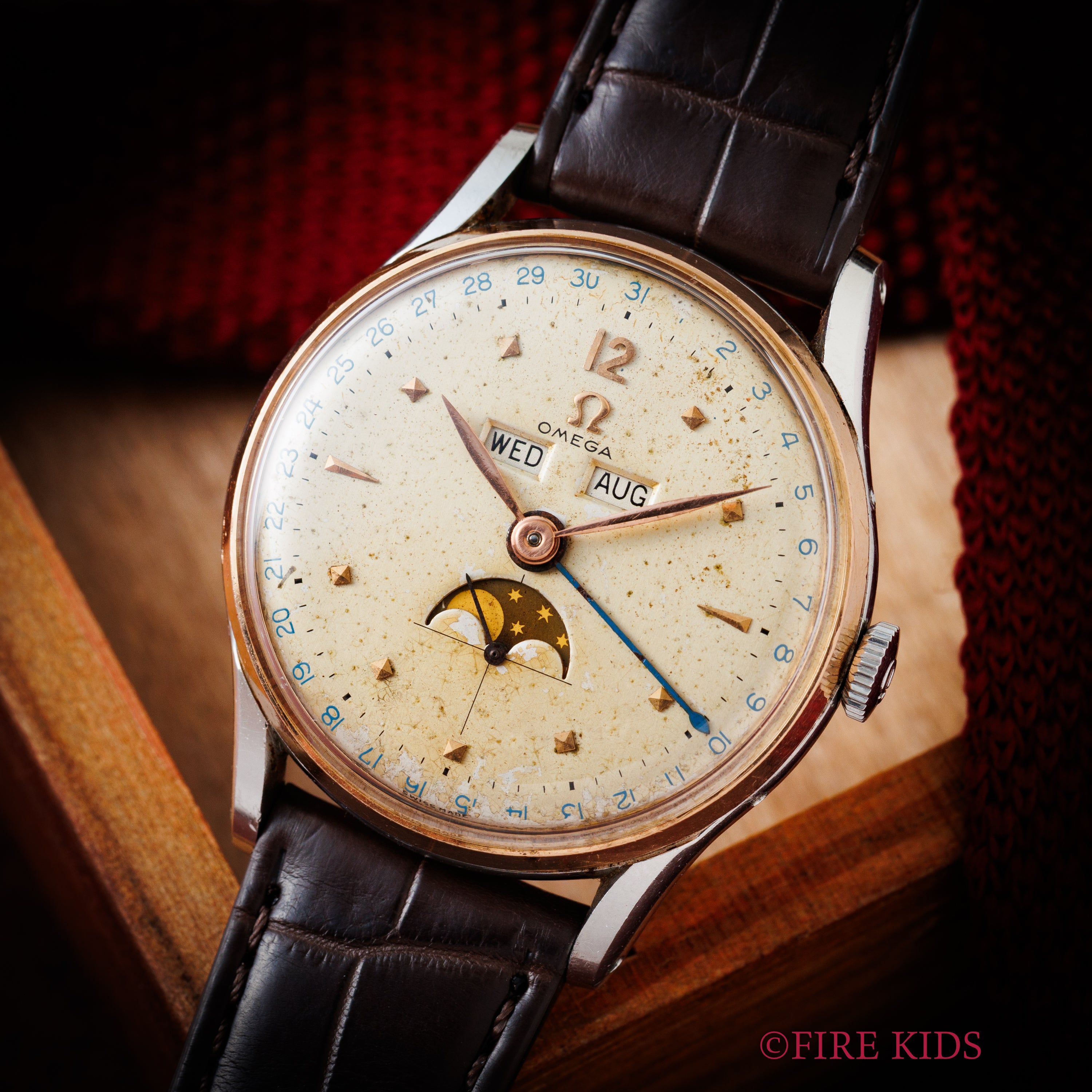 オメガ 18金無垢ピンクゴールド コスミックトリプルカレンダー ムーンフェイズ 1948年製 創立100周年モデル Cal.381