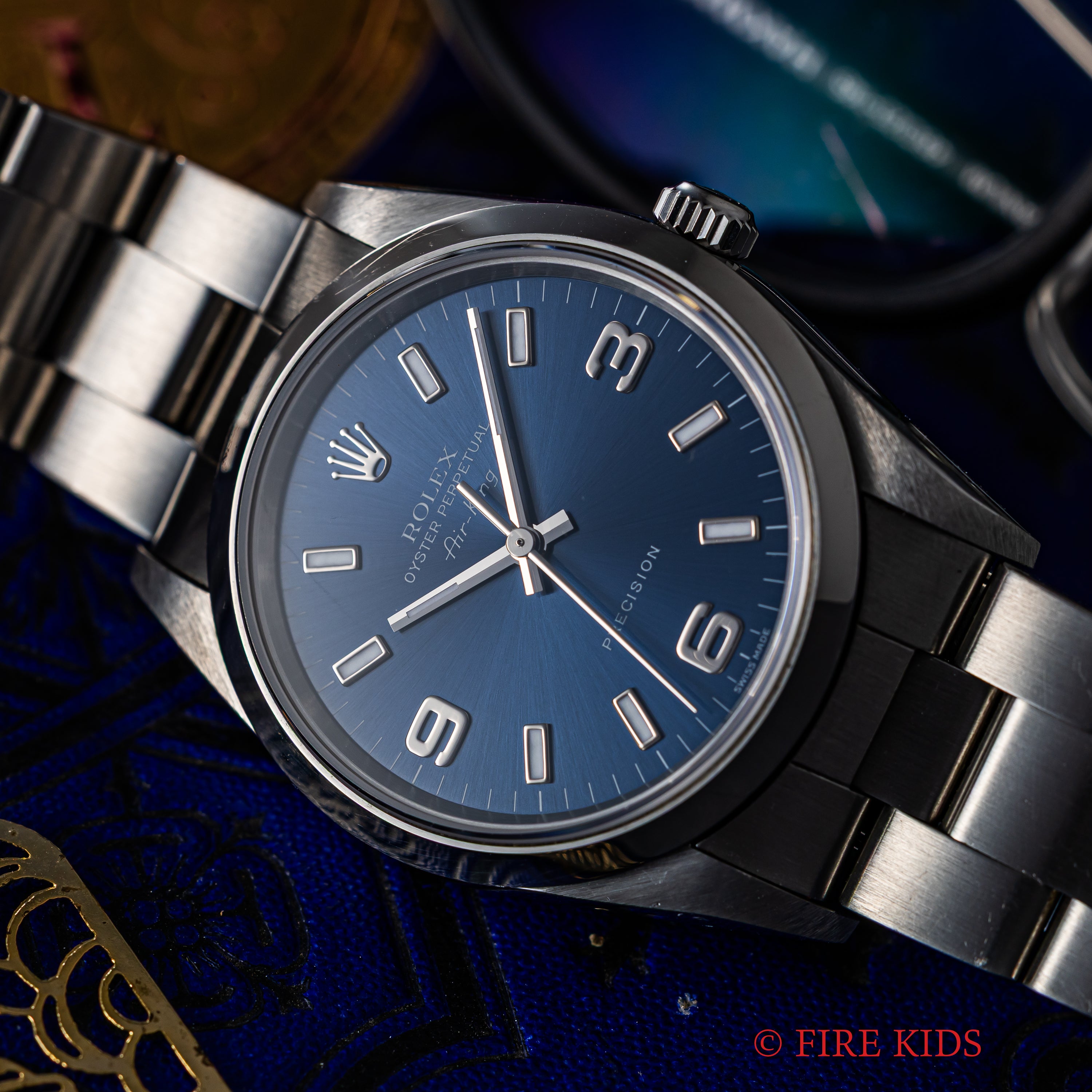 ロレックス エアキング 2001年製 Ref.14000Ｍ ブルーダイヤル Cal.3130 純正オイスターブレス