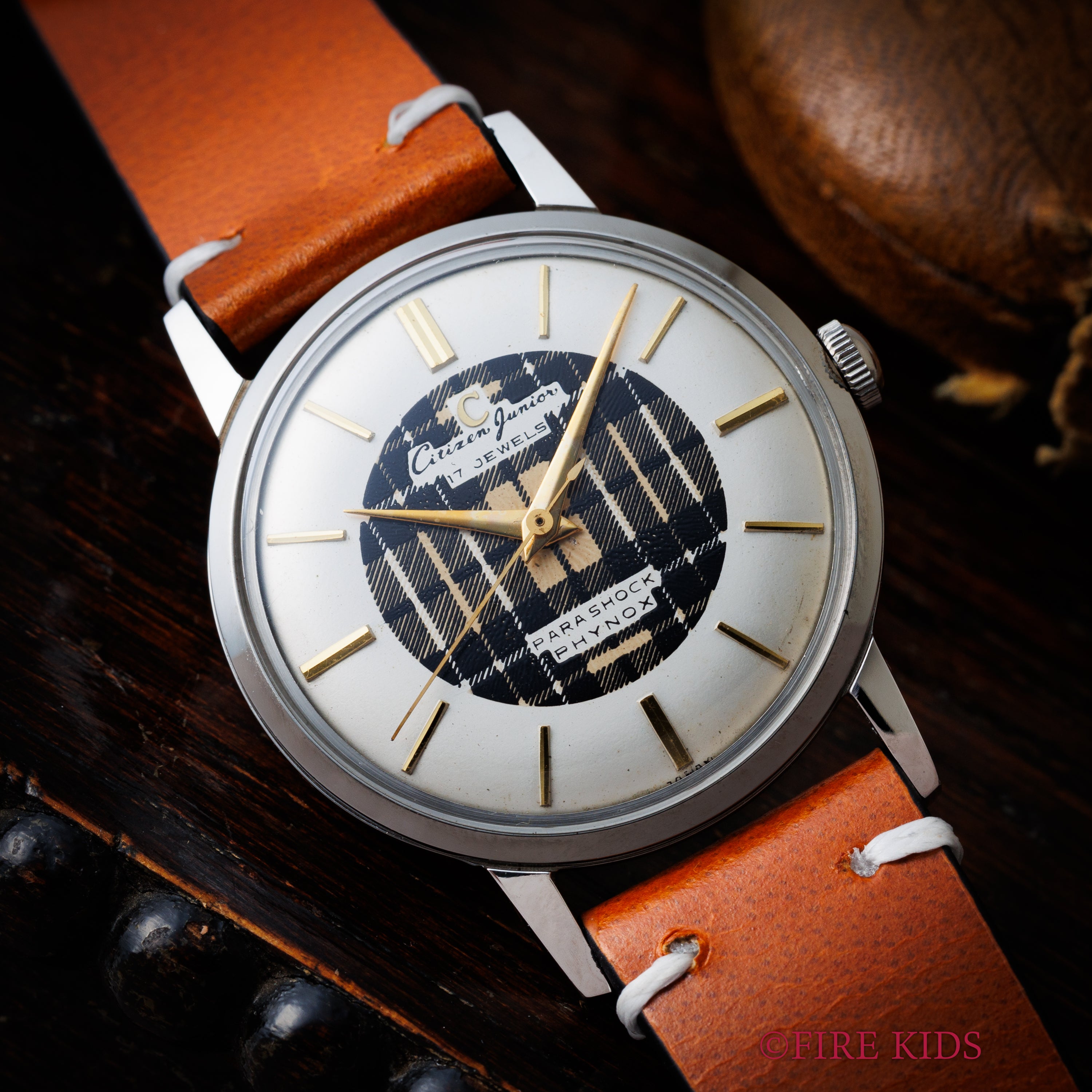 シチズン ジュニア 1950年代製 Ref.J14002 ツートーンチェック柄ダイヤル  17石手巻