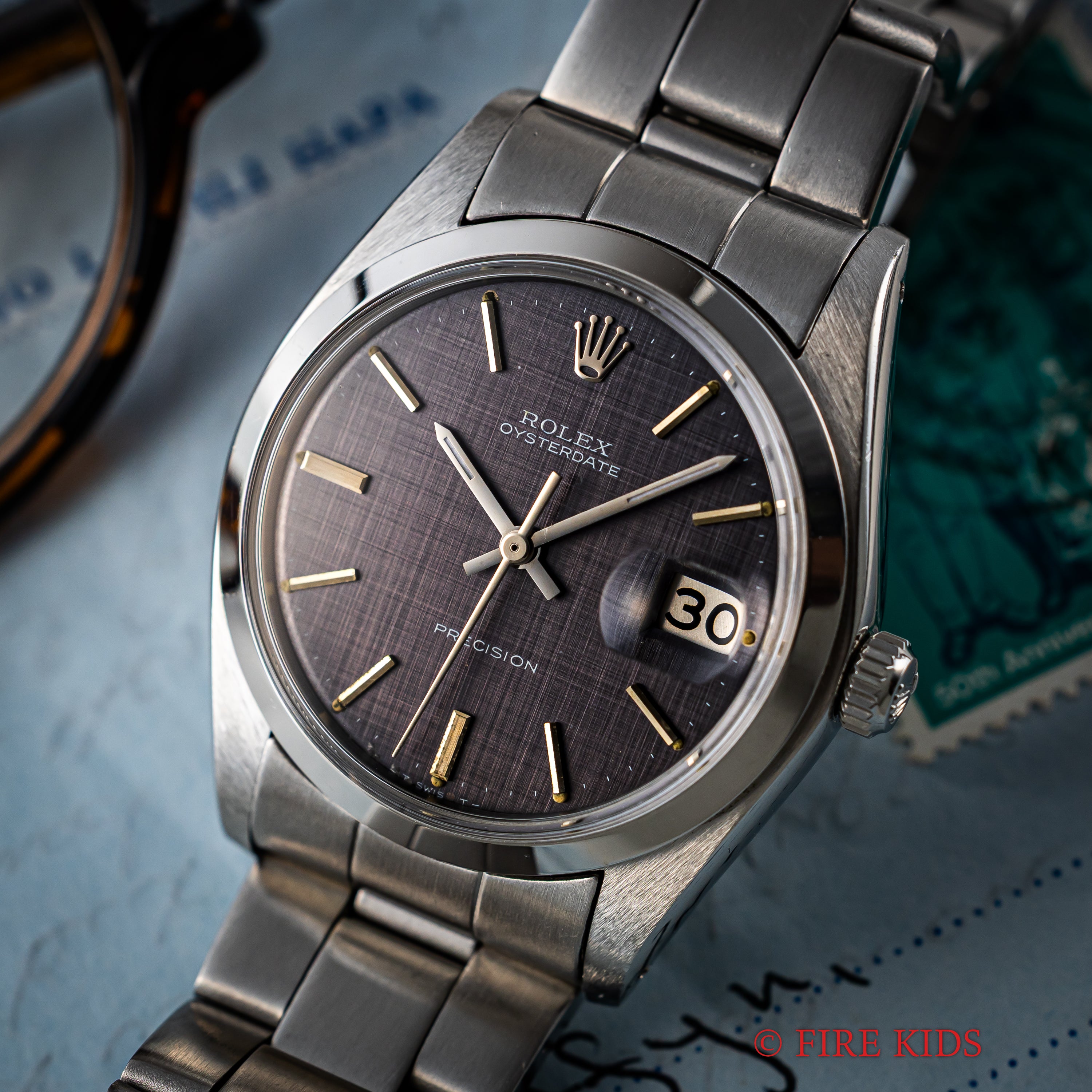 ロレックス オイスターデイト 1977年製 Ref.6694 グレーリネンダイヤル 純正オイスターブレス