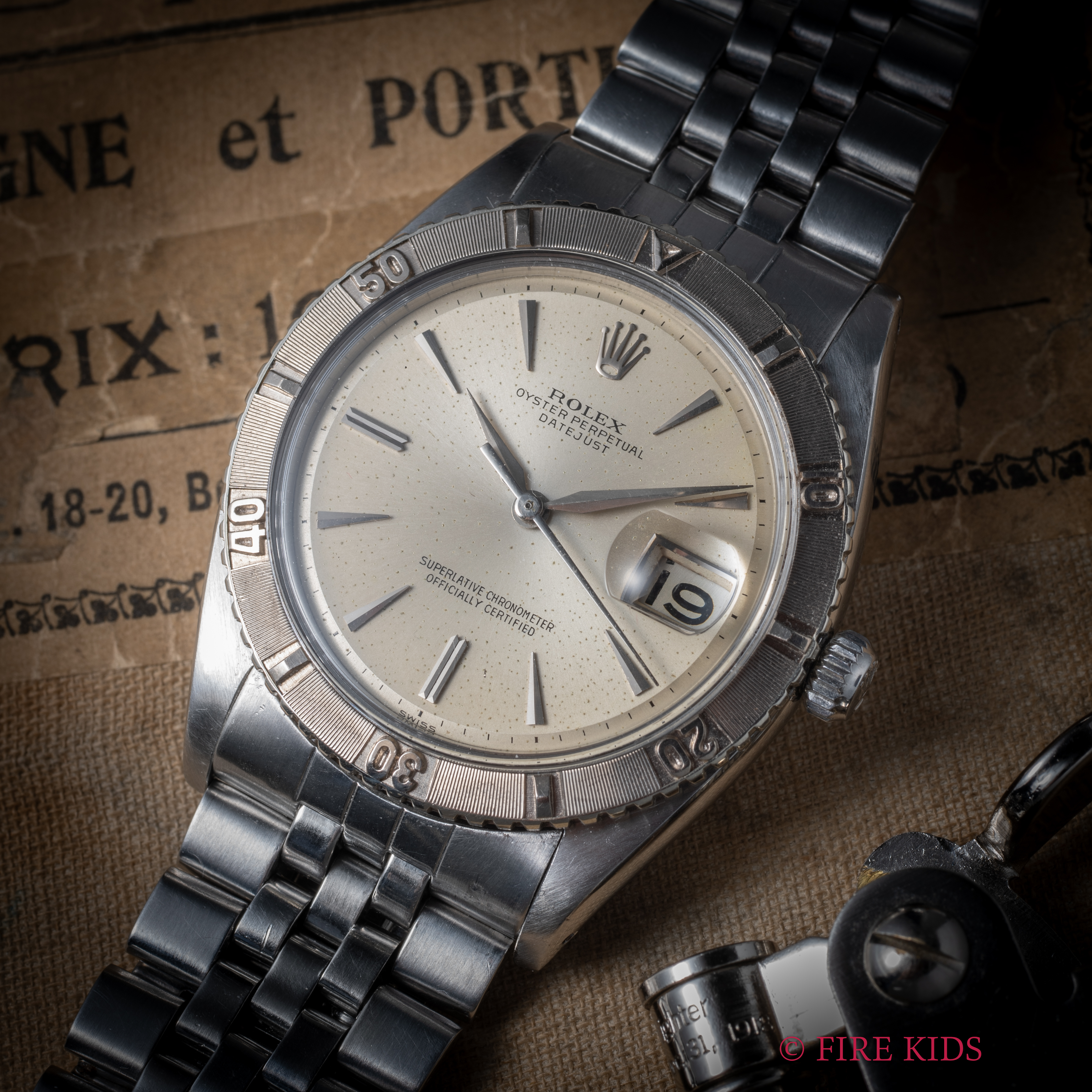 ロレックス サンダーバード 1961年製 Ref.1625 アルファハンド ホワイトゴールド回転ベゼル 純正ジュビリーブレス