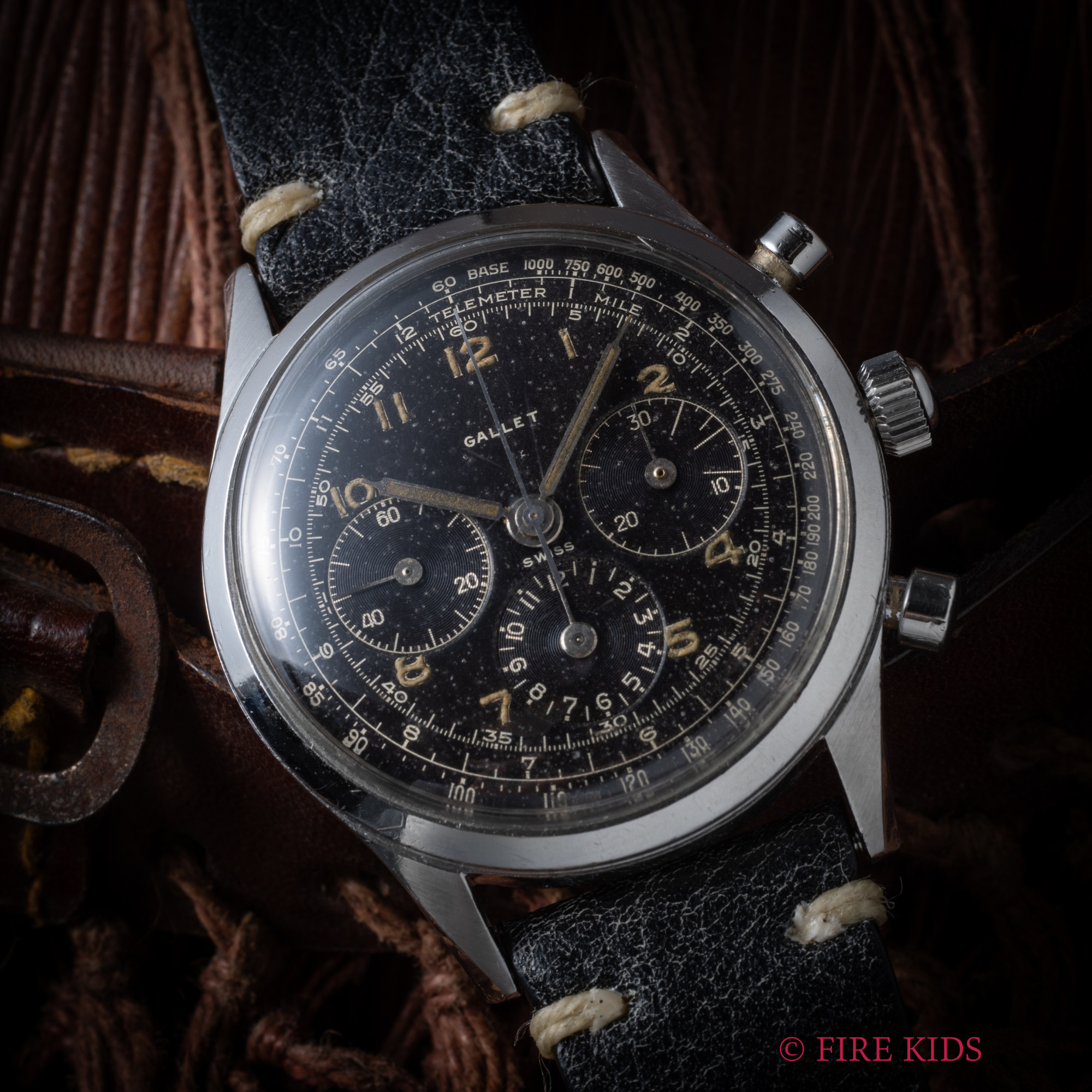 ギャレット 3レジスター クロノグラフ 1950年代製 Cal.4(エクセルシオパーク) 手巻き ブラックダイヤル スクリューバック