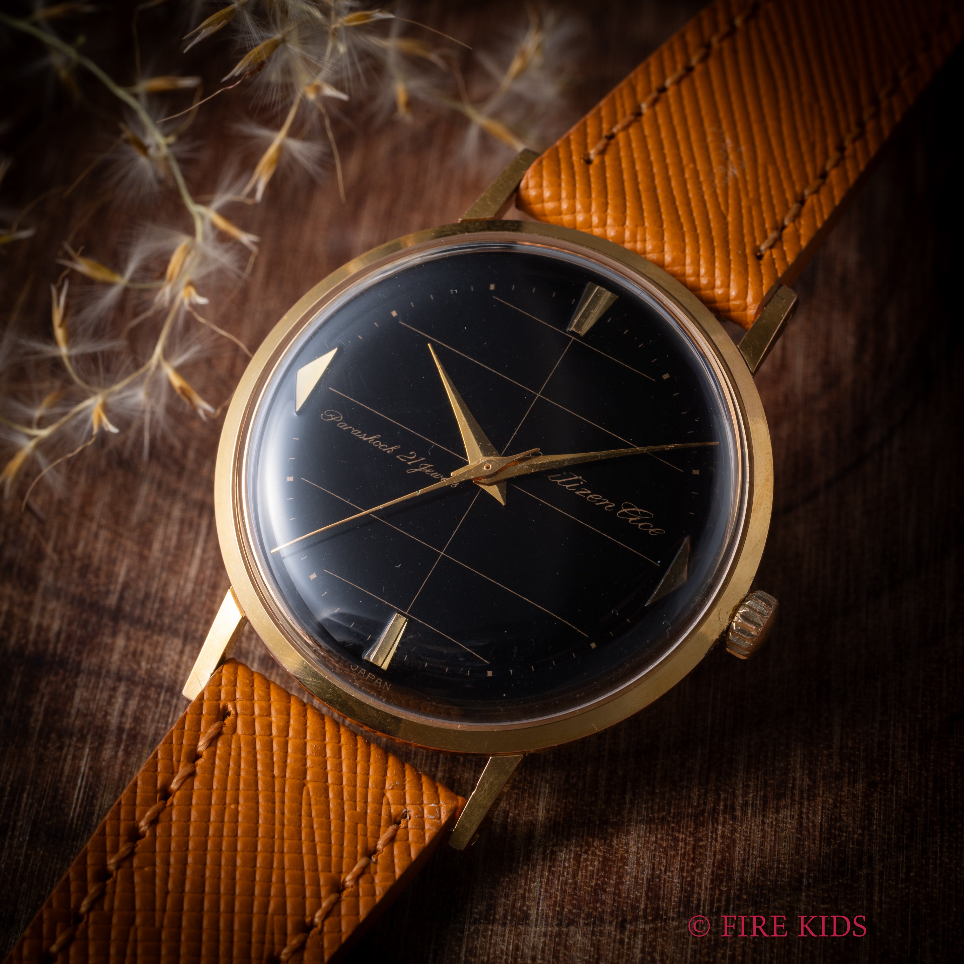 シチズン エース 21石 変わり文字盤 ブラック 手巻き CGPケース 純正尾錠付