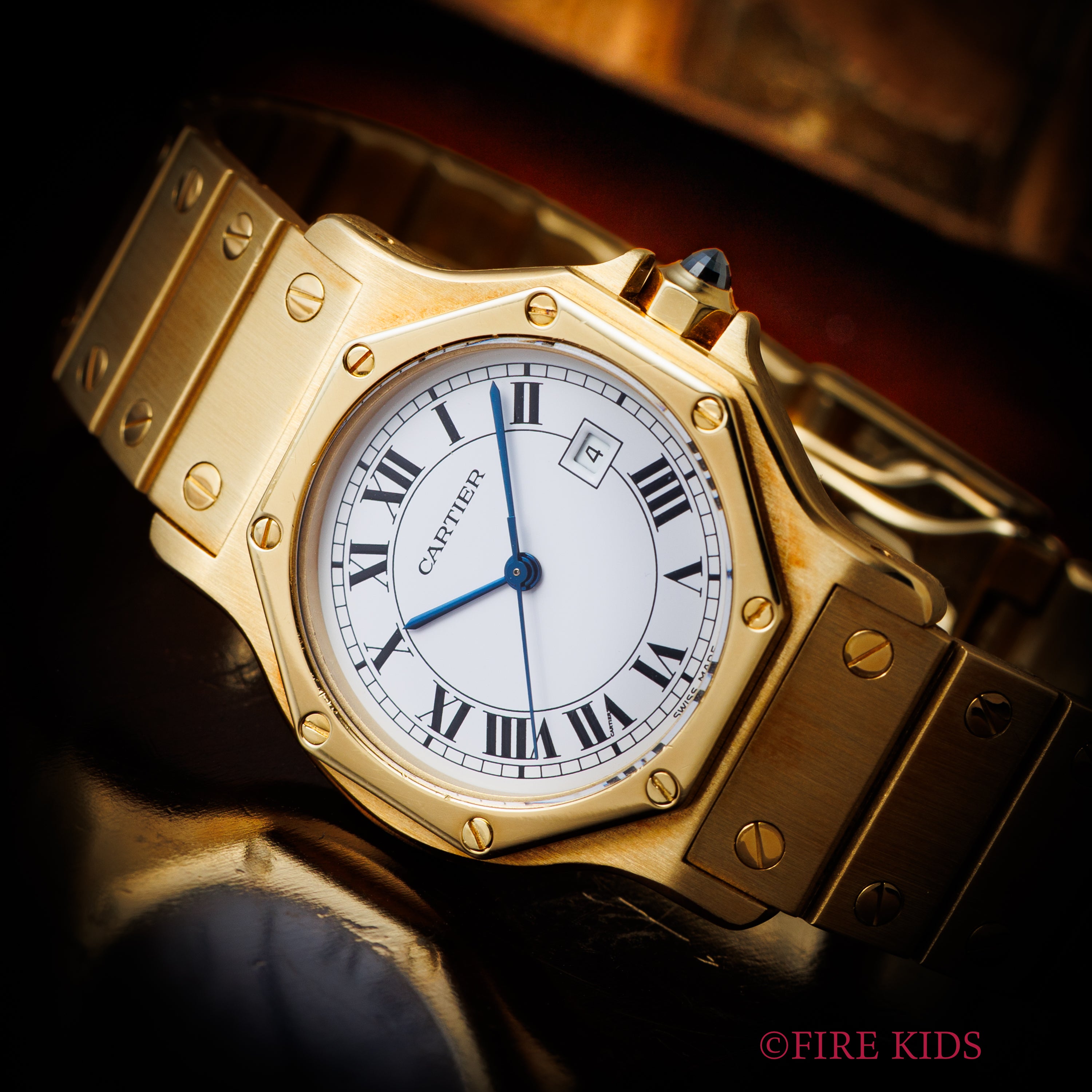 カルティエ 18金無垢サントス オクタゴン LMサイズ 1980年代製 Ref.2965 自動巻 純正金無垢ブレス