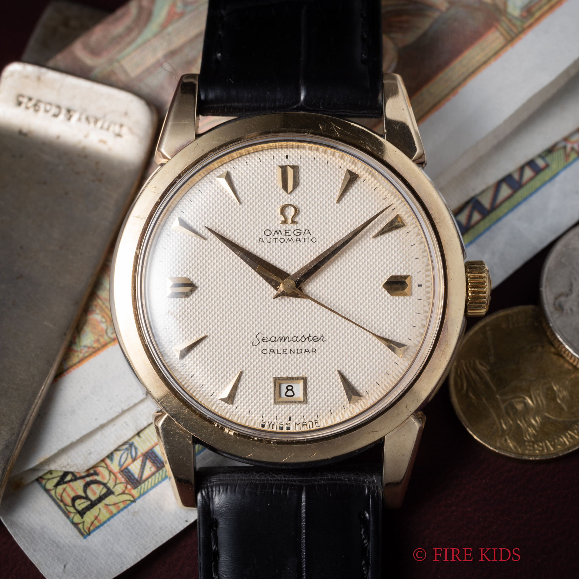 オメガ OMEGA シーマスター カレンダー トップゴールド 1952年製 バンパー式オートマチック ギョーシェダイヤル