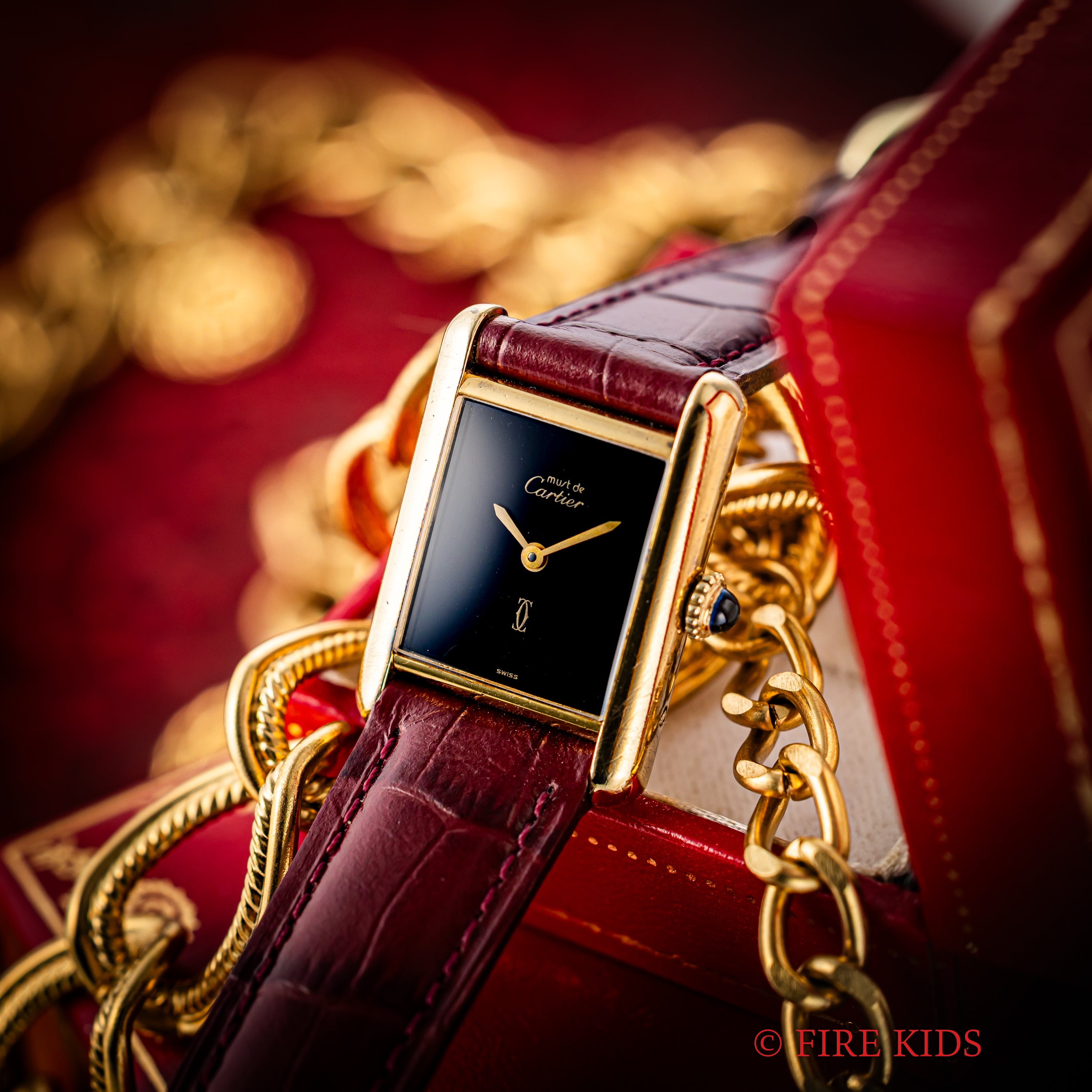 カルティエ マストタンク SMサイズ ブラックダイヤル 1980年代製 純正尾錠 箱付