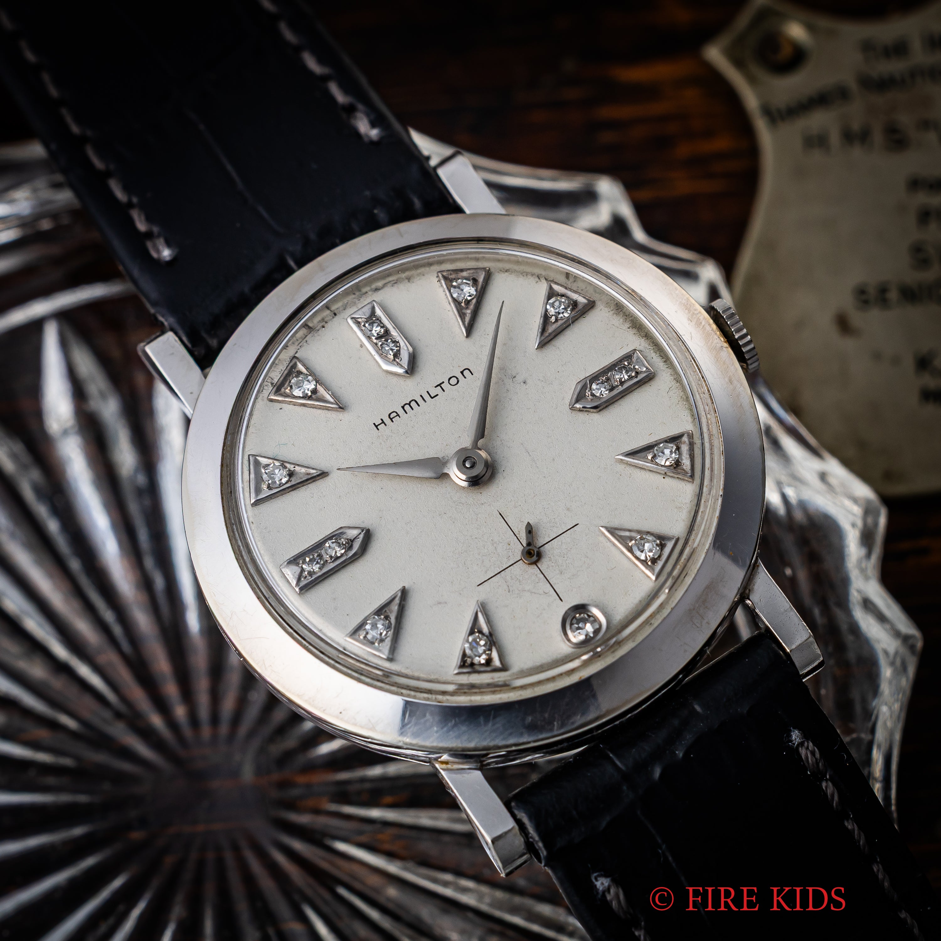 ハミルトン 14金無垢 ホワイトゴールドケース 15Pダイヤ 1950年代製 手巻き