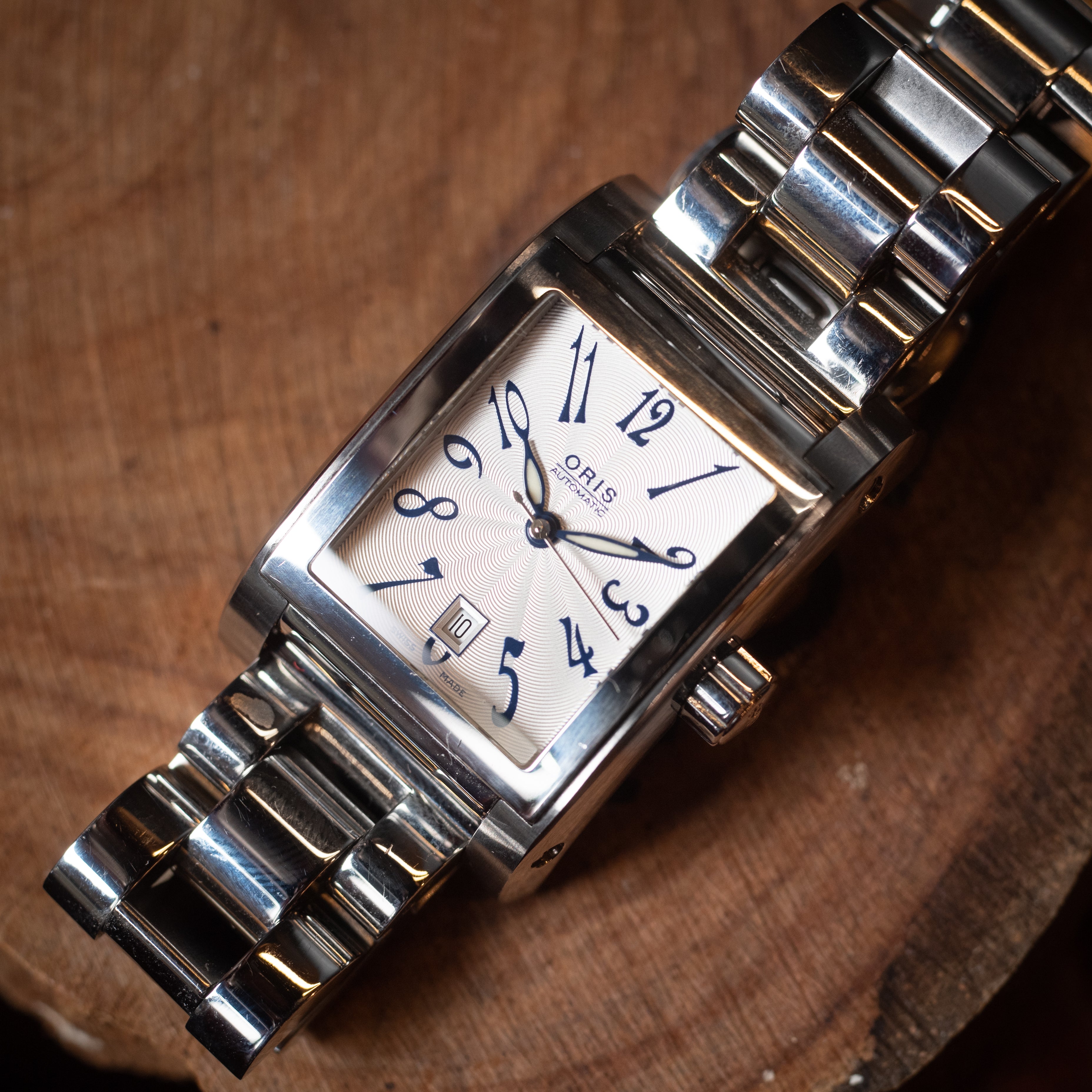オリス レクタンギュラー ギョーシェダイヤル オート 裏スケルトン 純正ステンレスブレス 2000年代