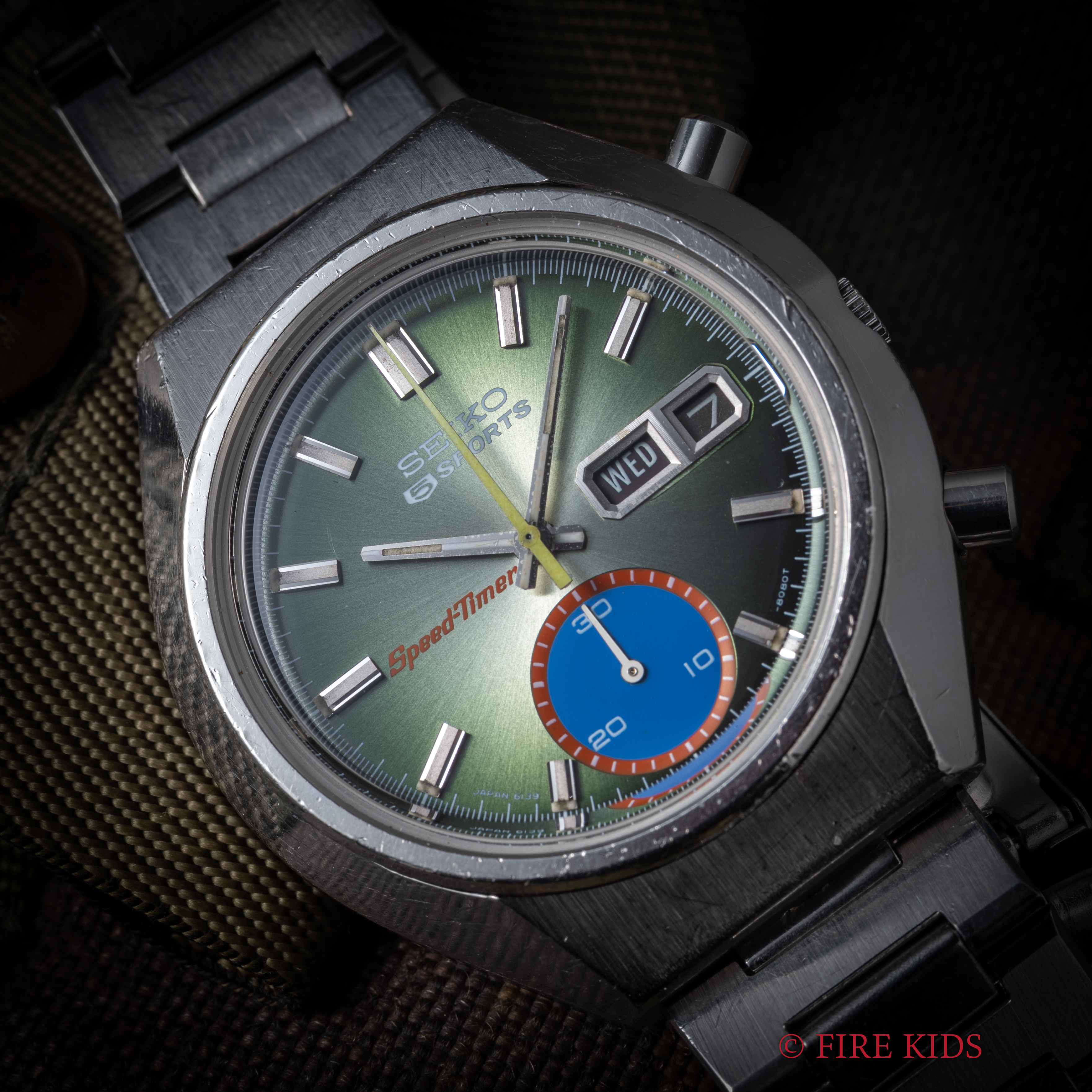 セイコー 5スポーツ スピードタイマー グリーン 純正ブレス 自動巻きクロノグラフ Ref.6139-8040 Cal.6139B