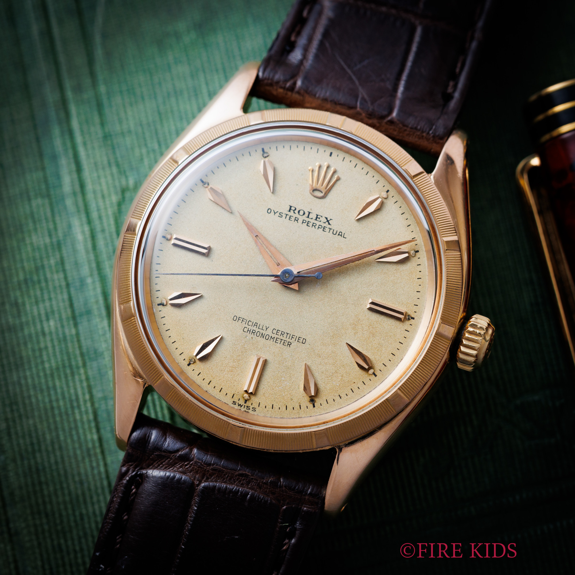 ロレックス オイスターパーペチュアル Ref.6565 18金ピンクゴールド 1958年製 Cal.1030 ノンデイト自動巻き エンジンターンドベゼル