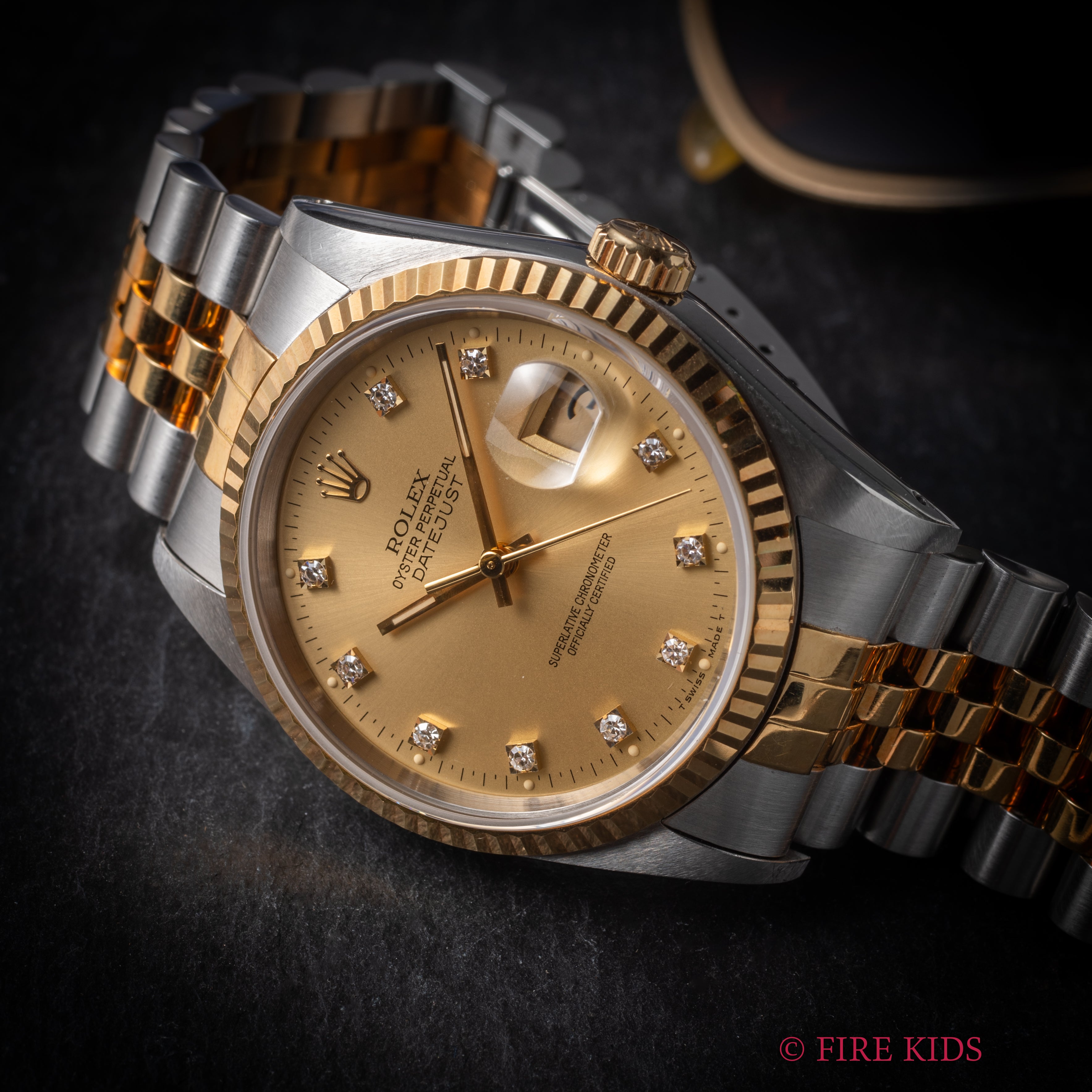 ロレックス デイトジャストコンビ 1990～91年製 10Pダイヤ Ref.16233G シャンパンダイヤル ギャラ、タグ付
