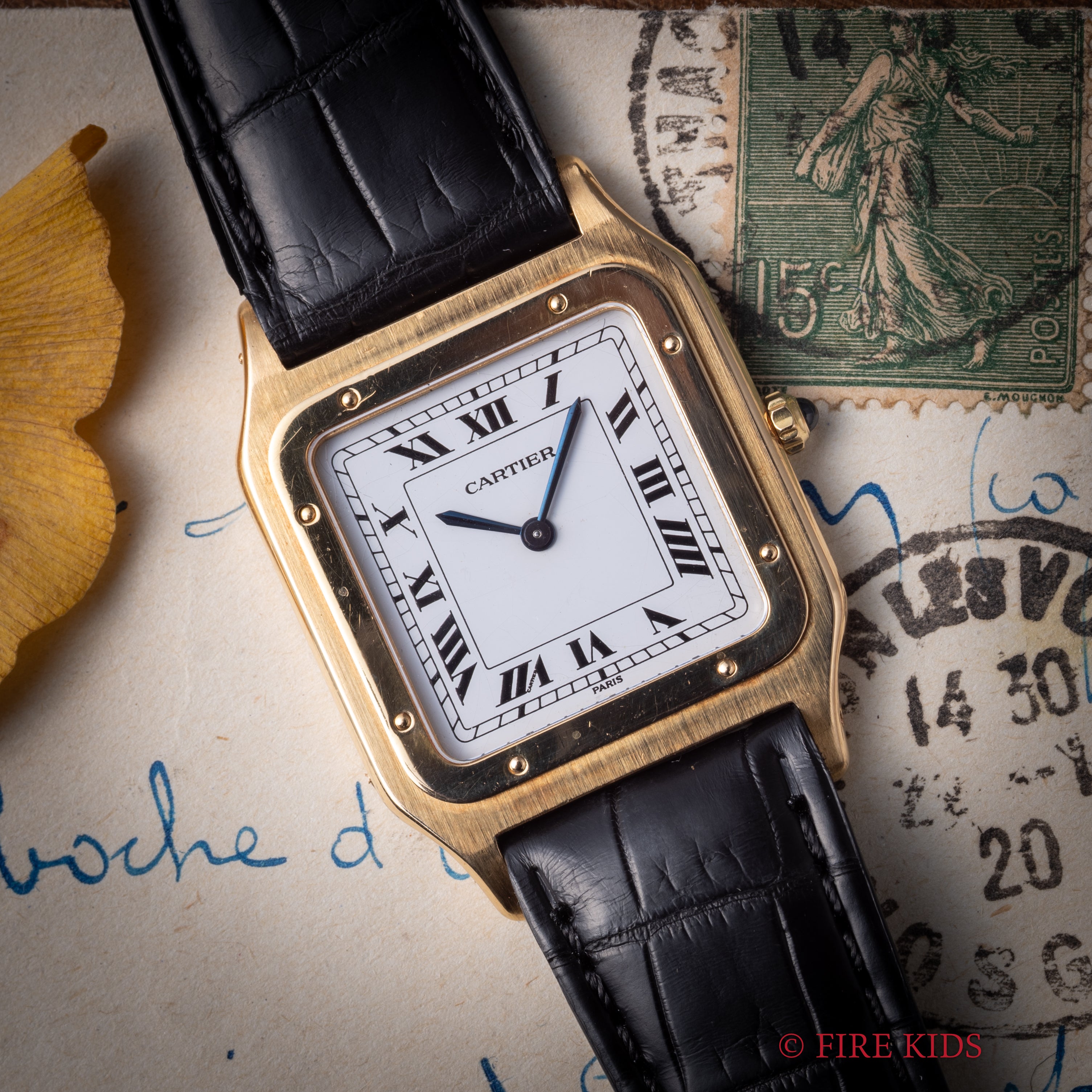 カルティエ 18金無垢サントスデュモン LMサイズ 1980年代製 手巻 PARISダイヤル 18KYG純正尾錠