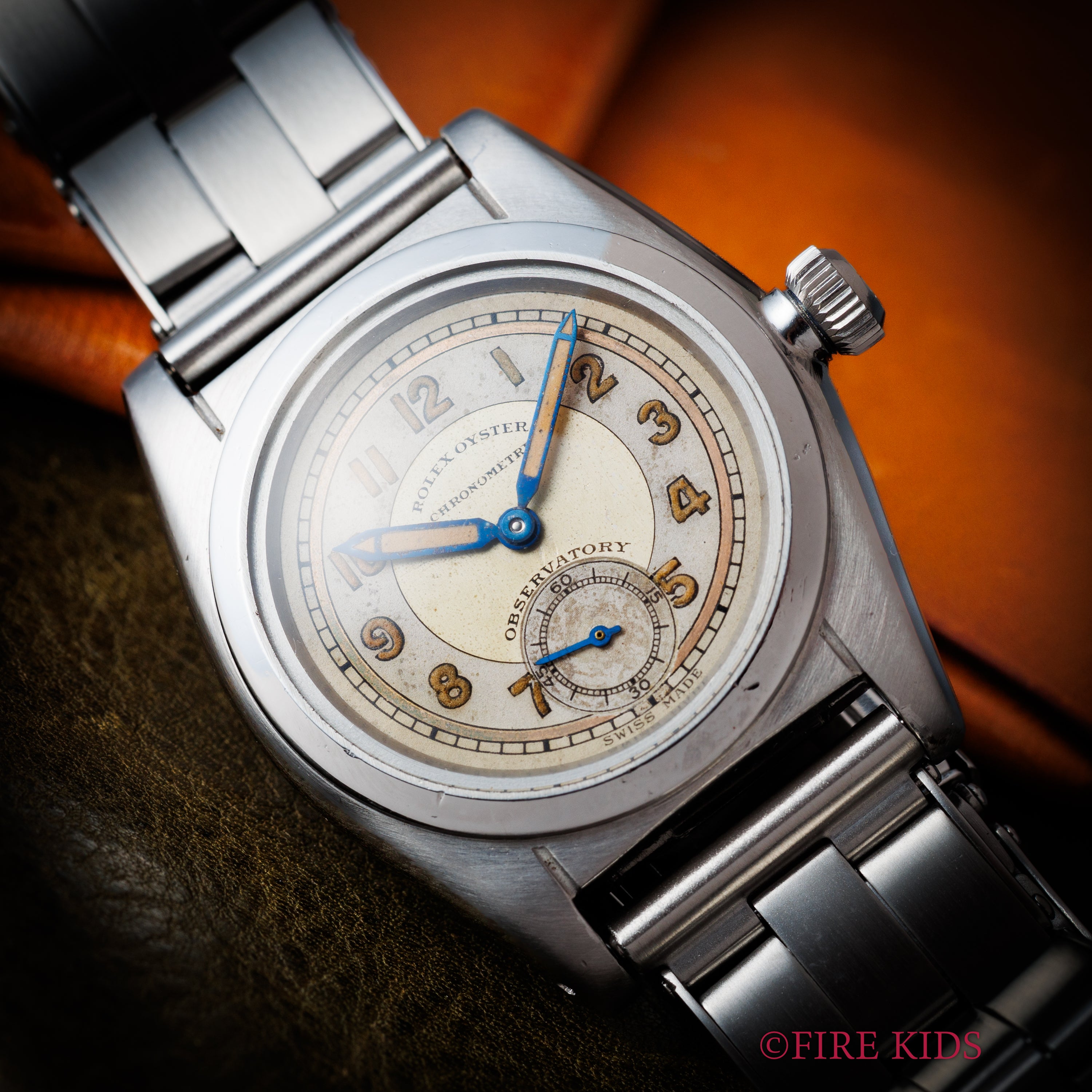 ロレックス オイスター フラットバック 1941年製 アラビアダイヤル スモールセコンド手巻 社外ブレス