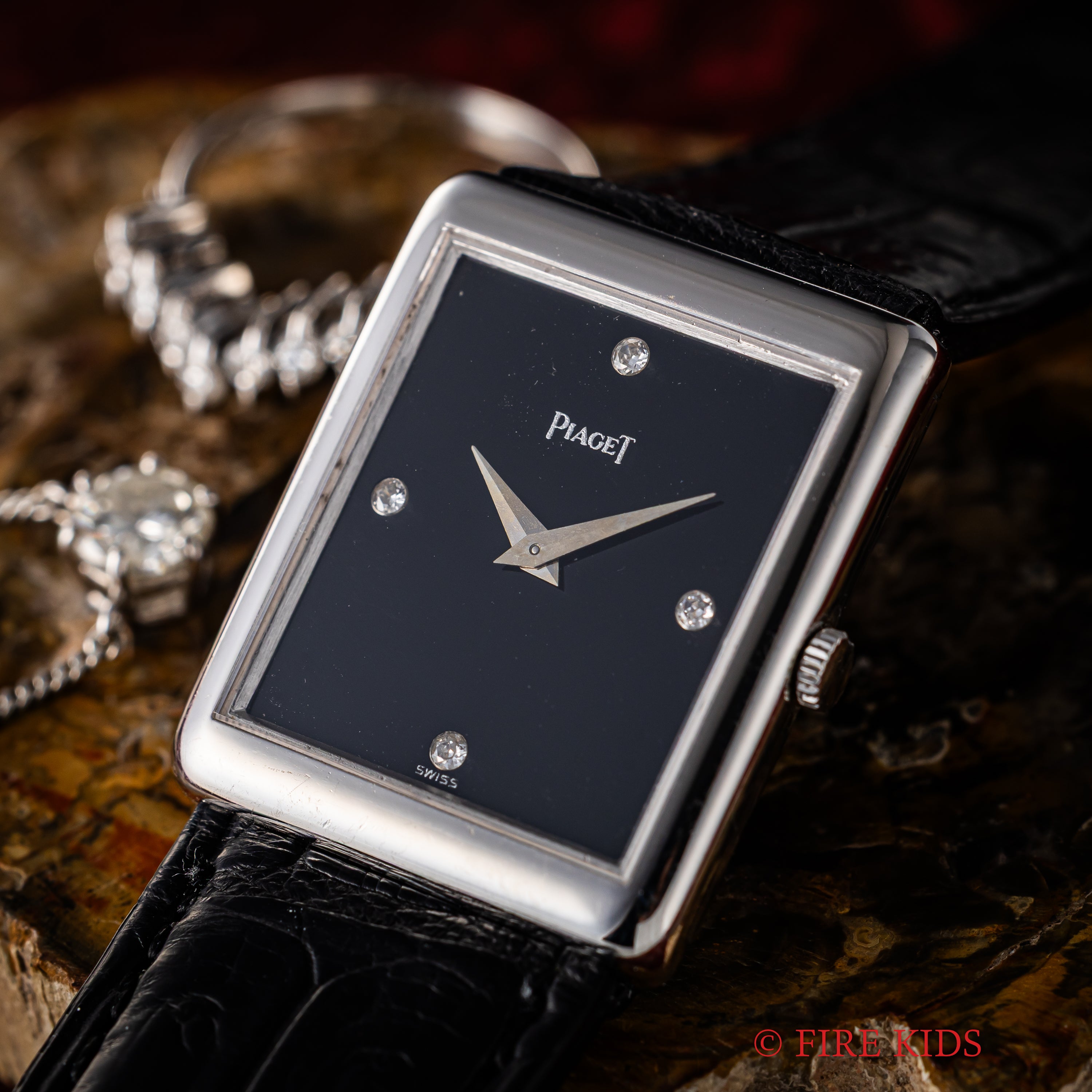 ピアジェ Ref.9150 オニキス 4Pダイヤ 18金ホワイトゴールド 1970年代製 Cal.9P1 手巻き 純正18金尾錠付