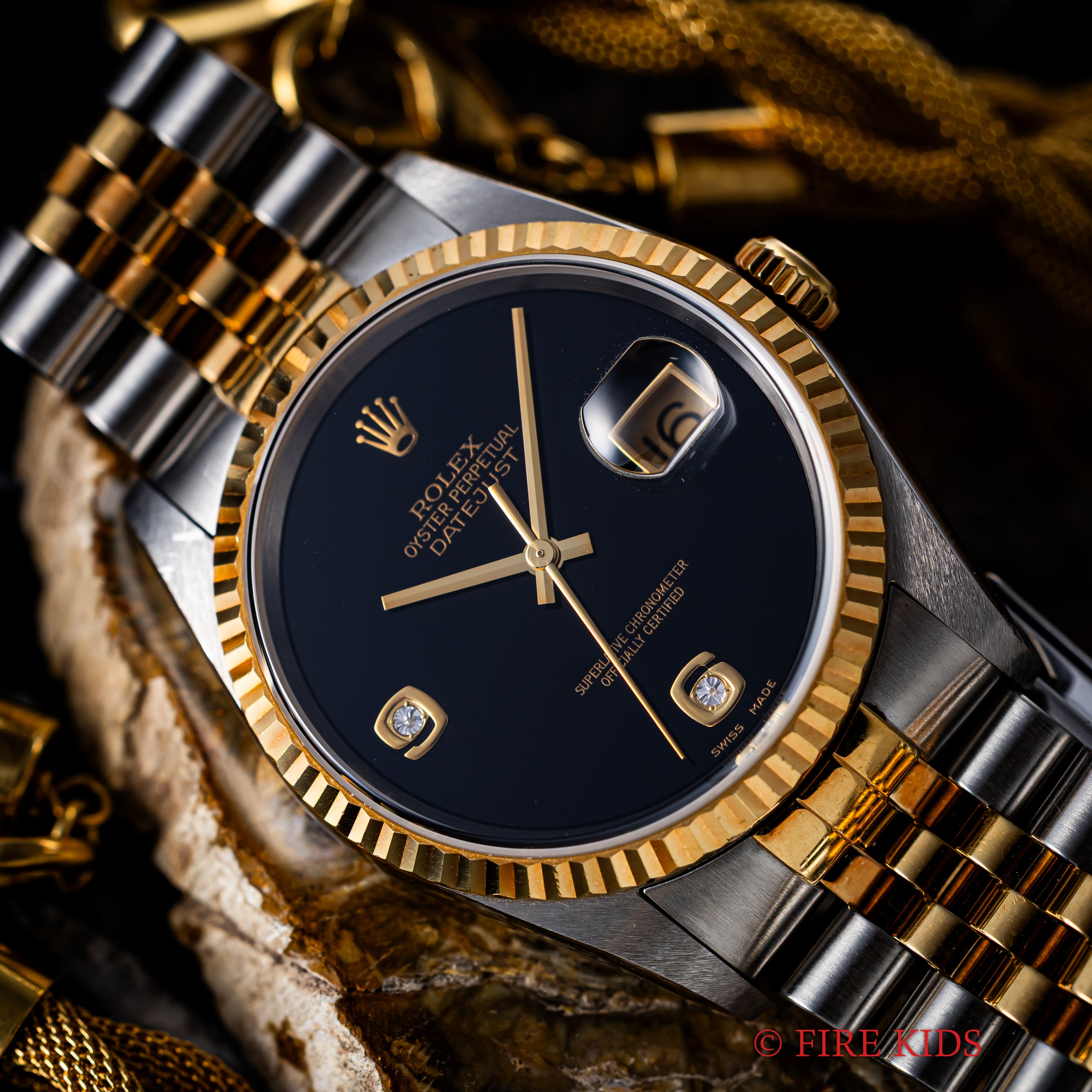 ロレックス デイトジャスト 2001年製 Ref.16233 2BR コンビ オニキス2Pダイヤダイヤル 箱、ギャラ付