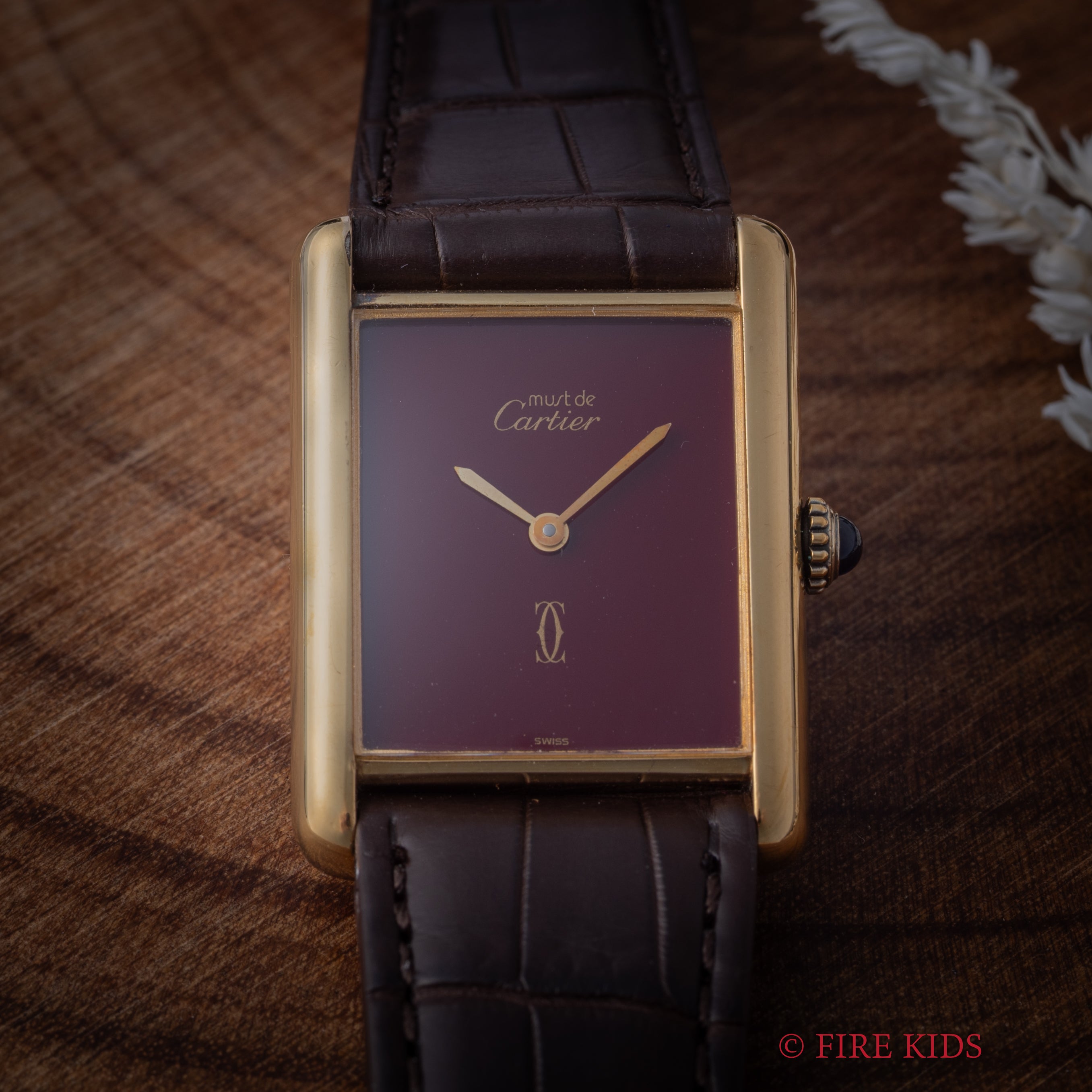 カルティエ マストタンク 1980年代製 LMサイズ 手巻き ガーネットダイヤル 純正尾錠