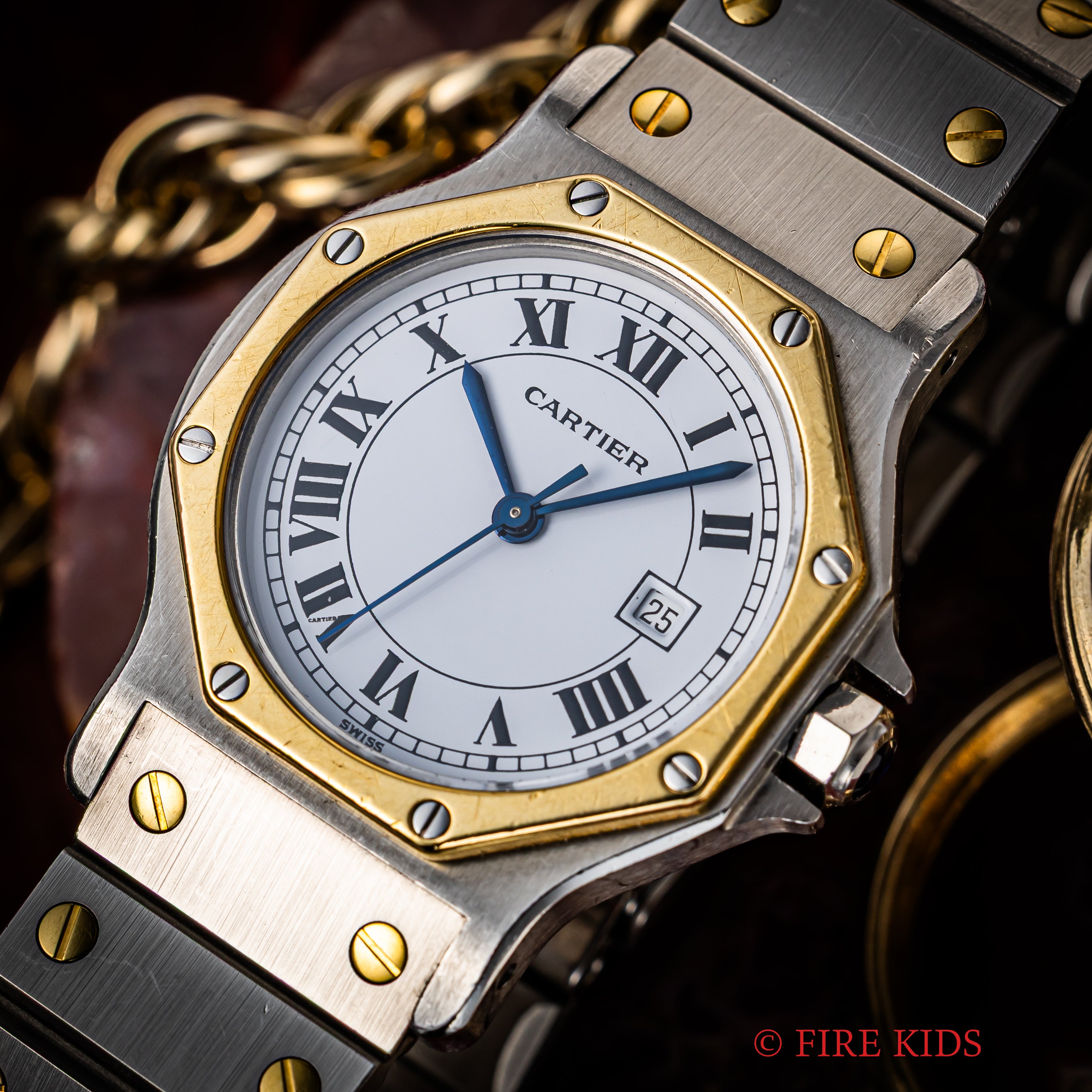 カルティエ サントスオクタゴン LMサイズ 1980年代製 自動巻 コンビ 純正ブレス