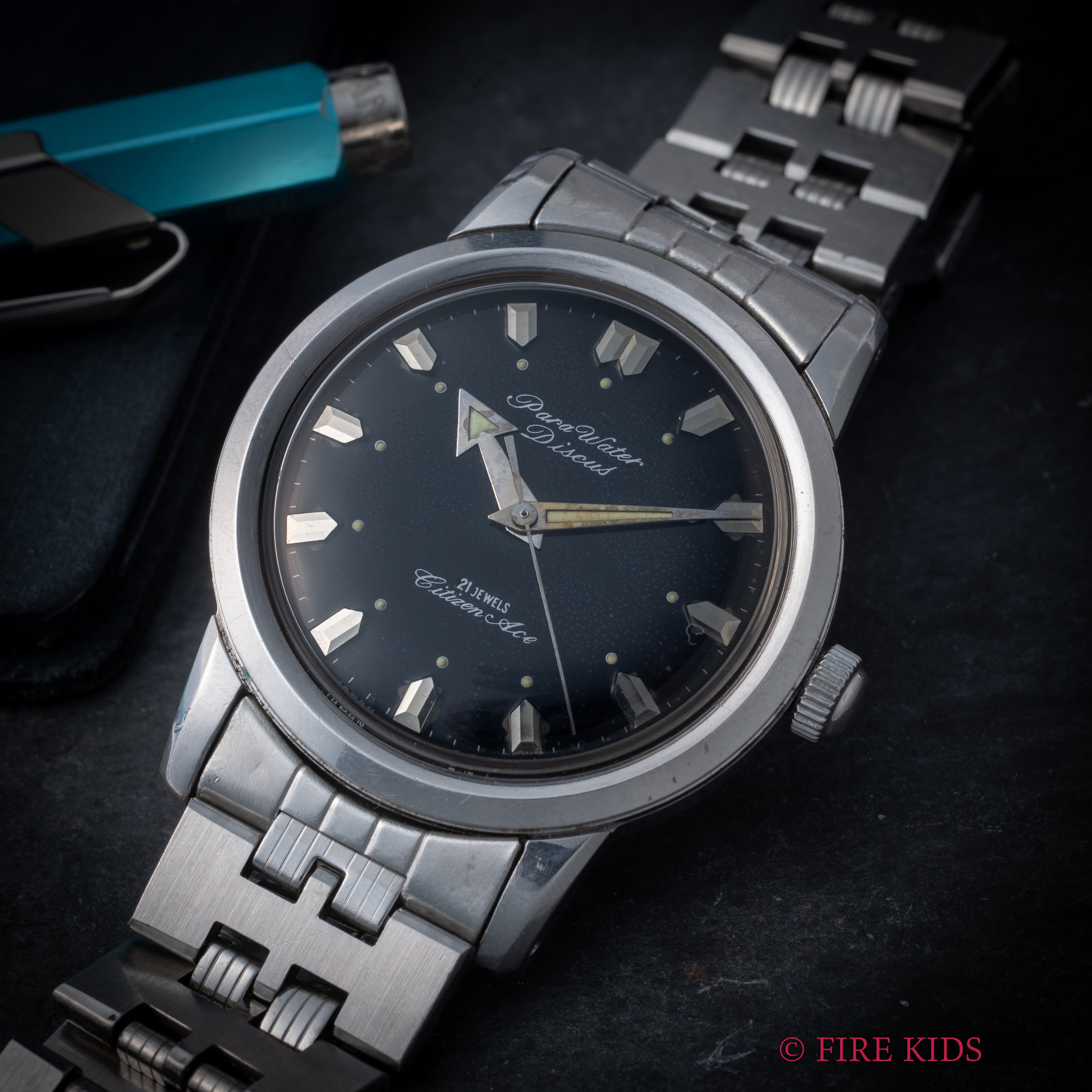 シチズン エース ディスカス 1961年製 アローハンド ブラックミラー 純正ブレス