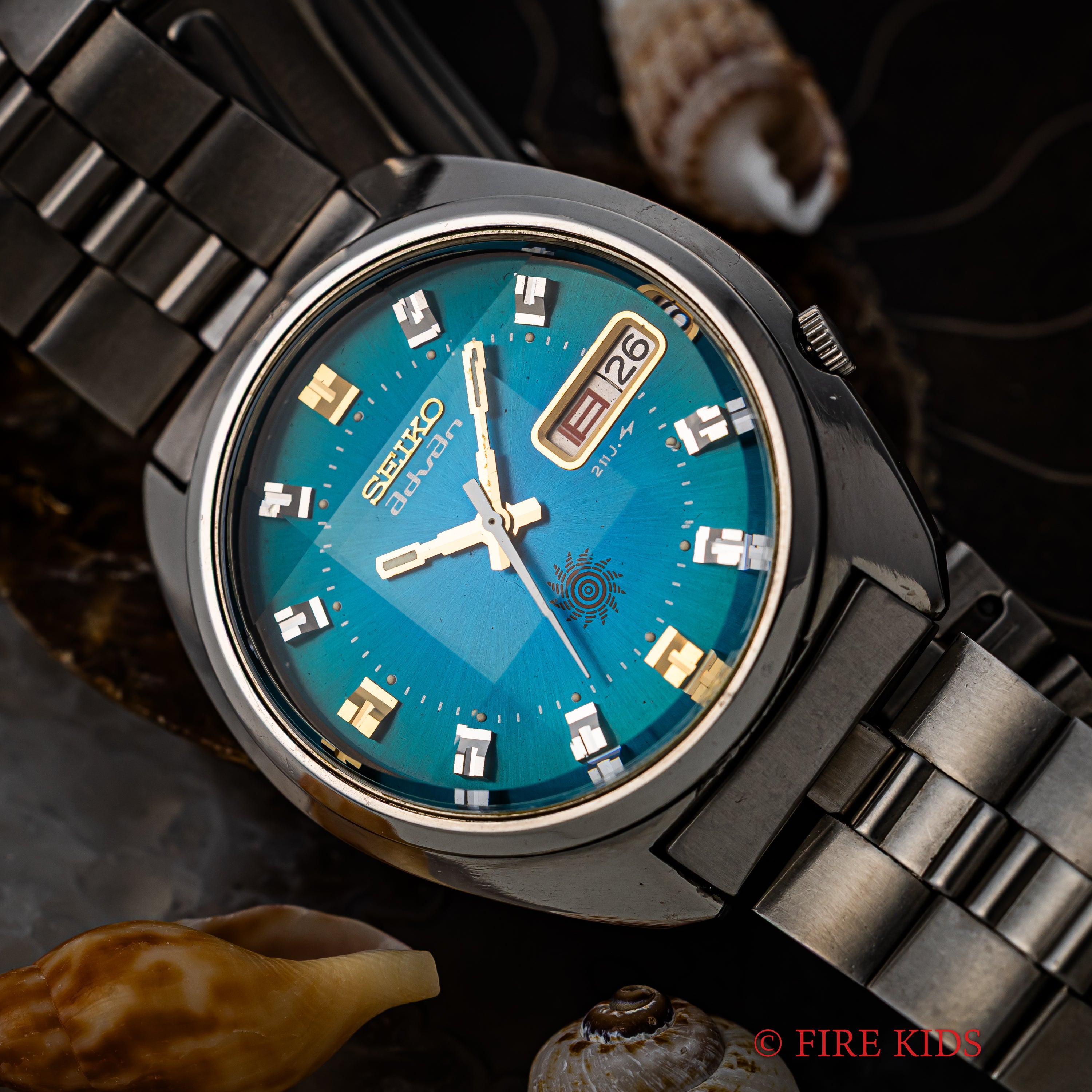 セイコー アドヴァン 1973年製 Ref.7019-7290 デイデイト ブルーグリーンダイヤル カットガラス 純正ブレス