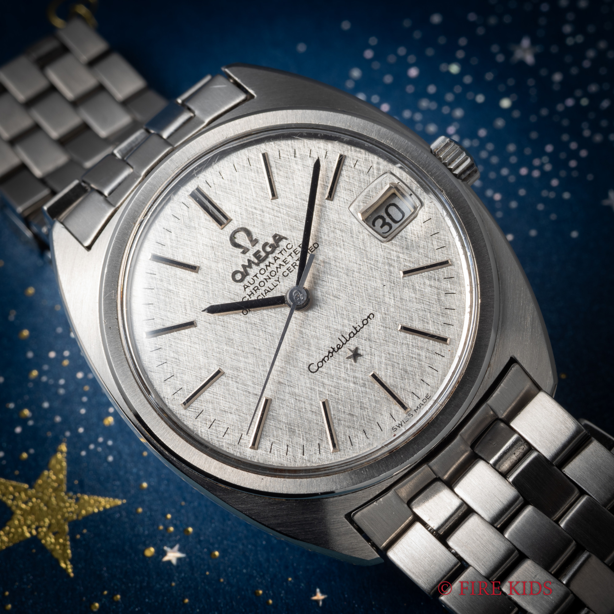 オメガ コンステレーション ジェラルドジェンタデザイン前期 Cライン 純正ブレス付き 自動巻きクロノメーター リネンダイヤル 純正風防