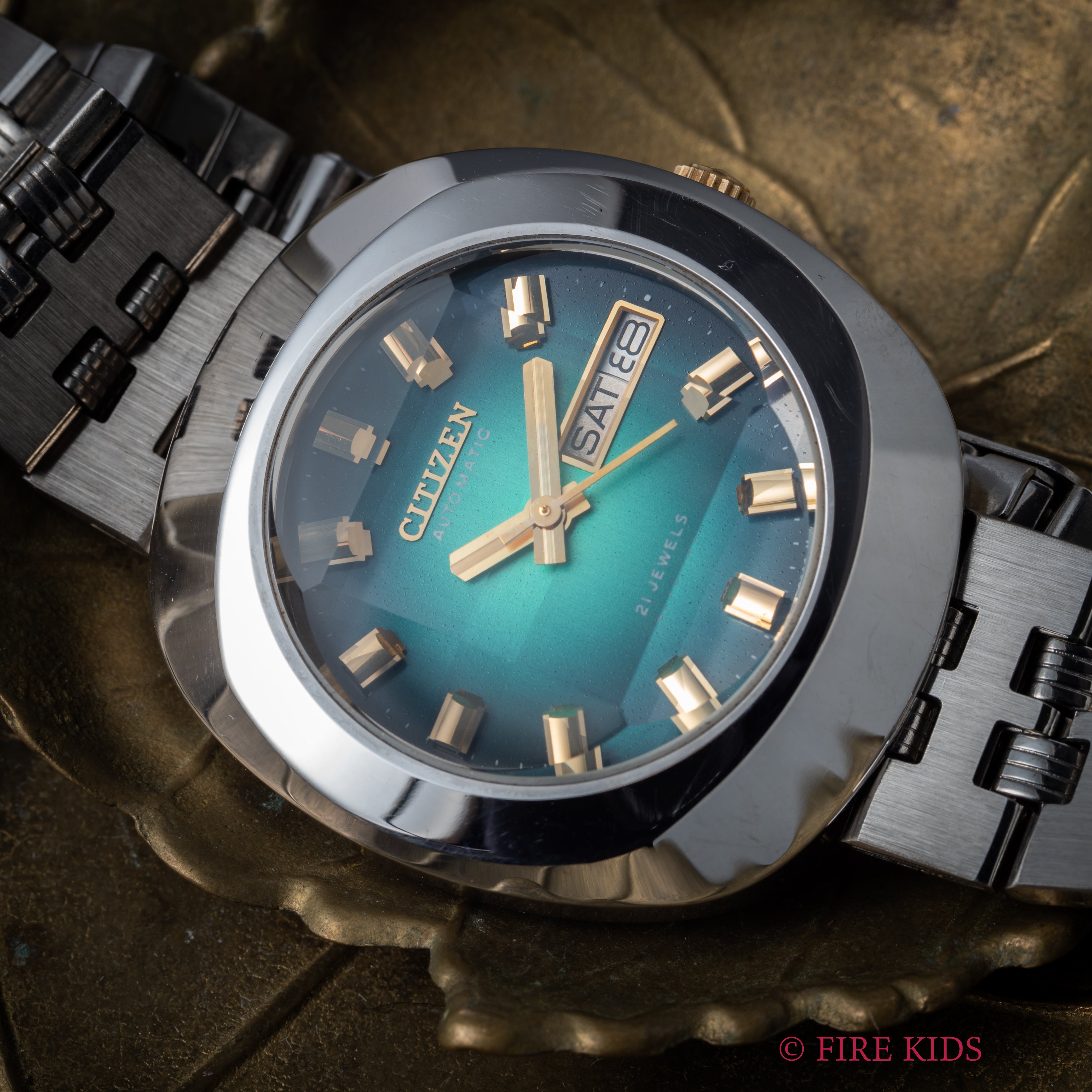 シチズン 1973年製 グリーングラデーション Ref.4-651961Y 未使用美品 カットガラス 自動巻 純正ブレス