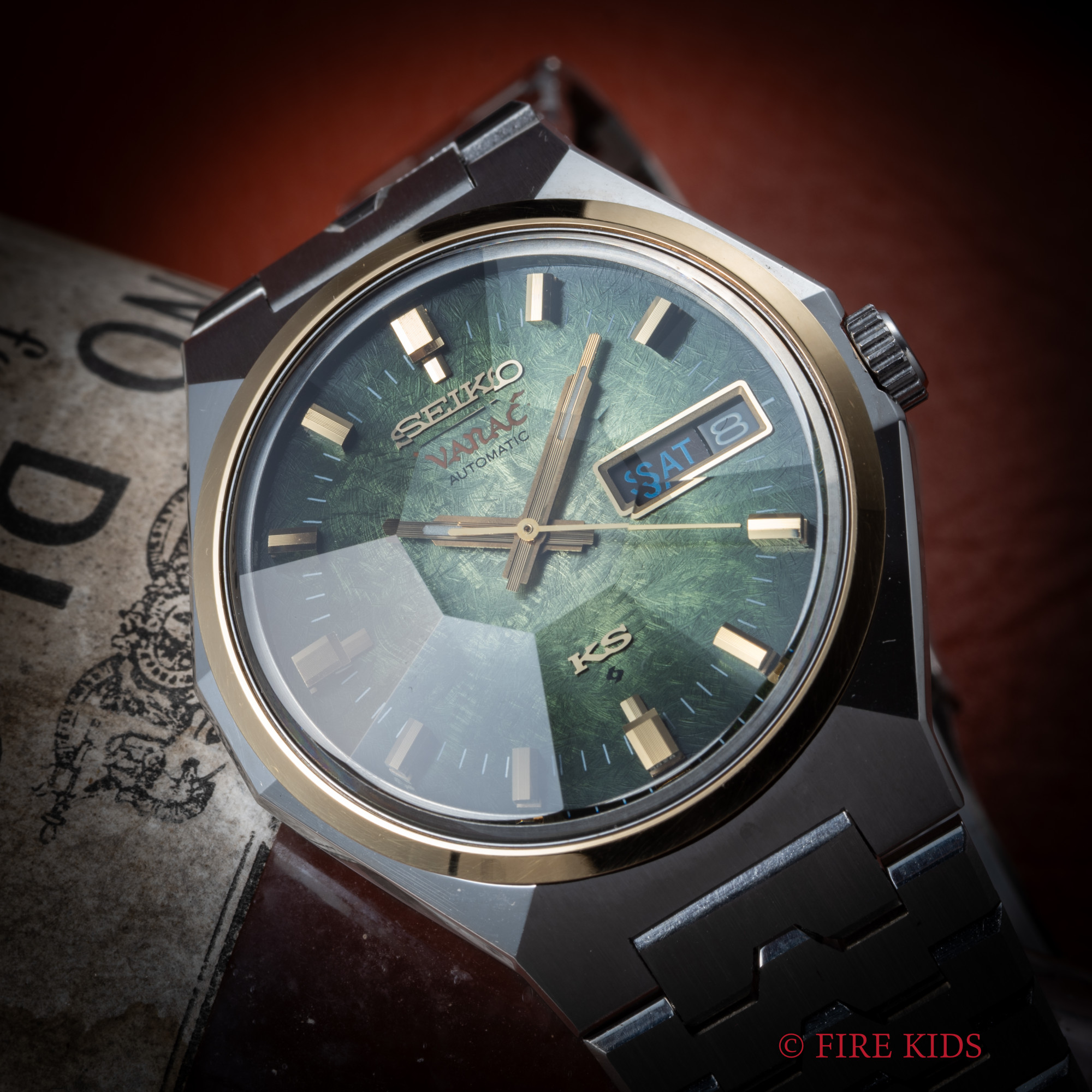 セイコー キングセイコー バナック グリーンダイヤル コンビケース 1973年製 デイデイト 漢字デイ 美品 タグ付き 純正ブレス