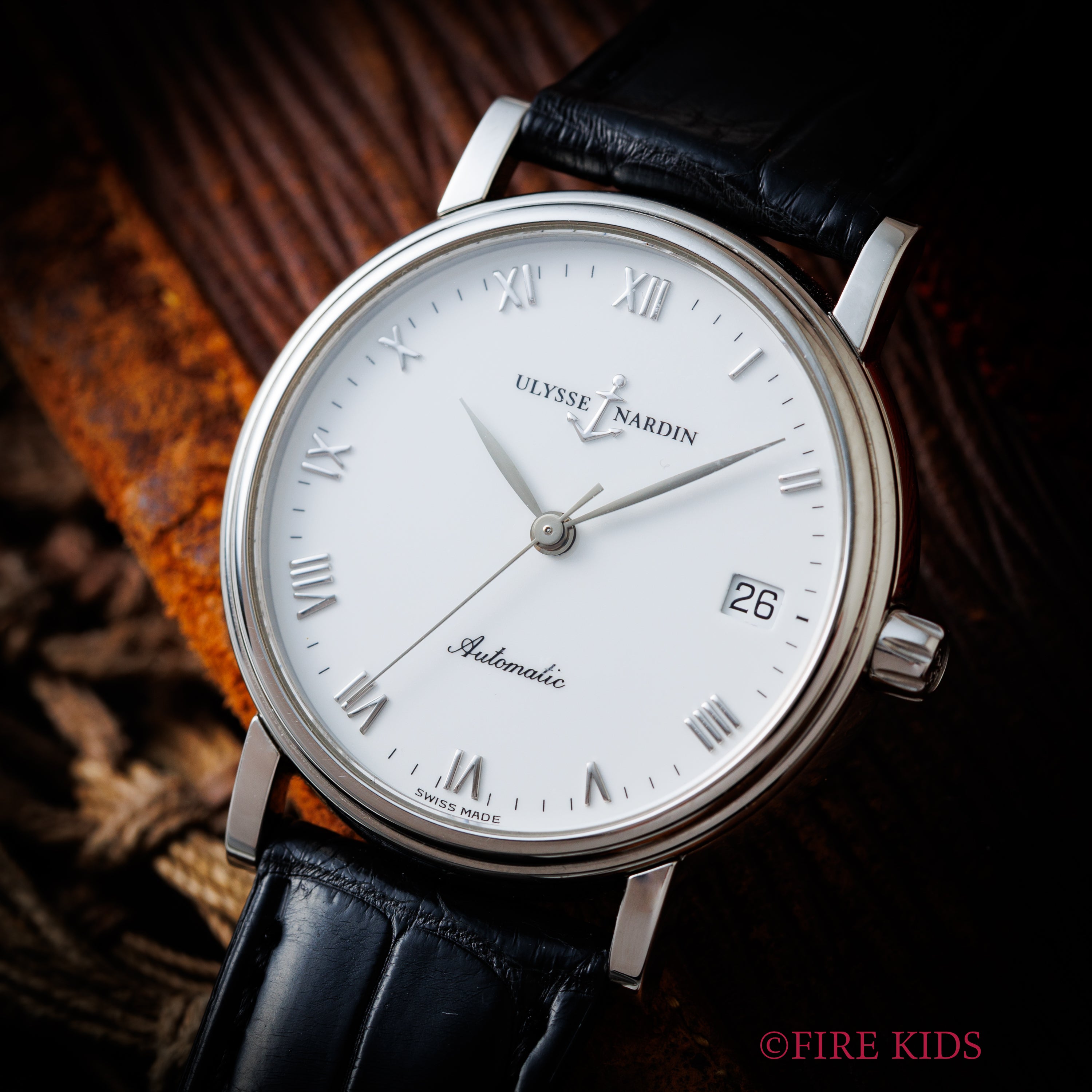 ユリスナルダン サンシアーデイト ホワイトローマンダイヤル 1990年代製 Ref.133‐34 自動巻 純正尾錠付き