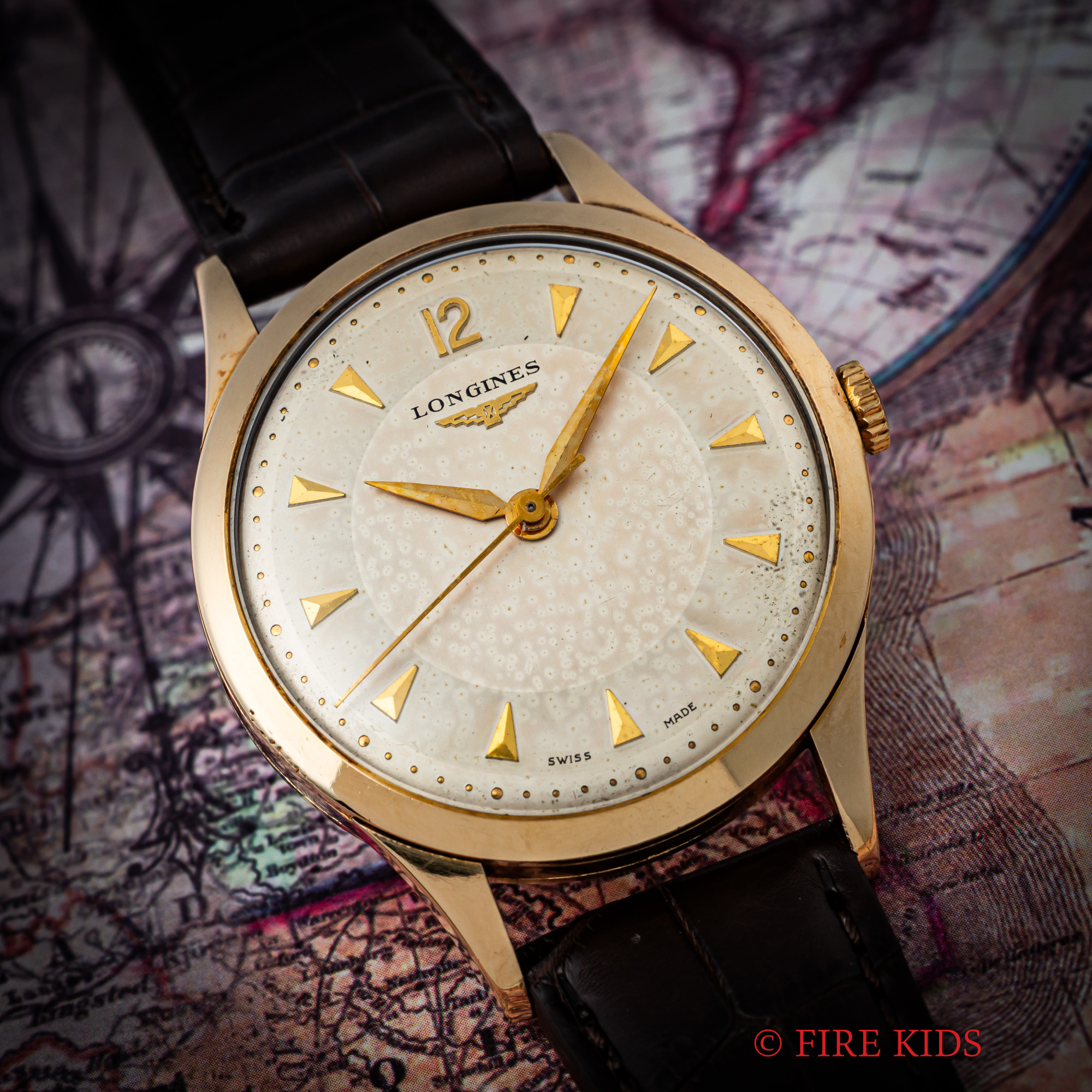 ロンジン 14金無垢ラウンドケース 1953年製 手巻 Cal.12.68ZS 純正GP尾錠 箱