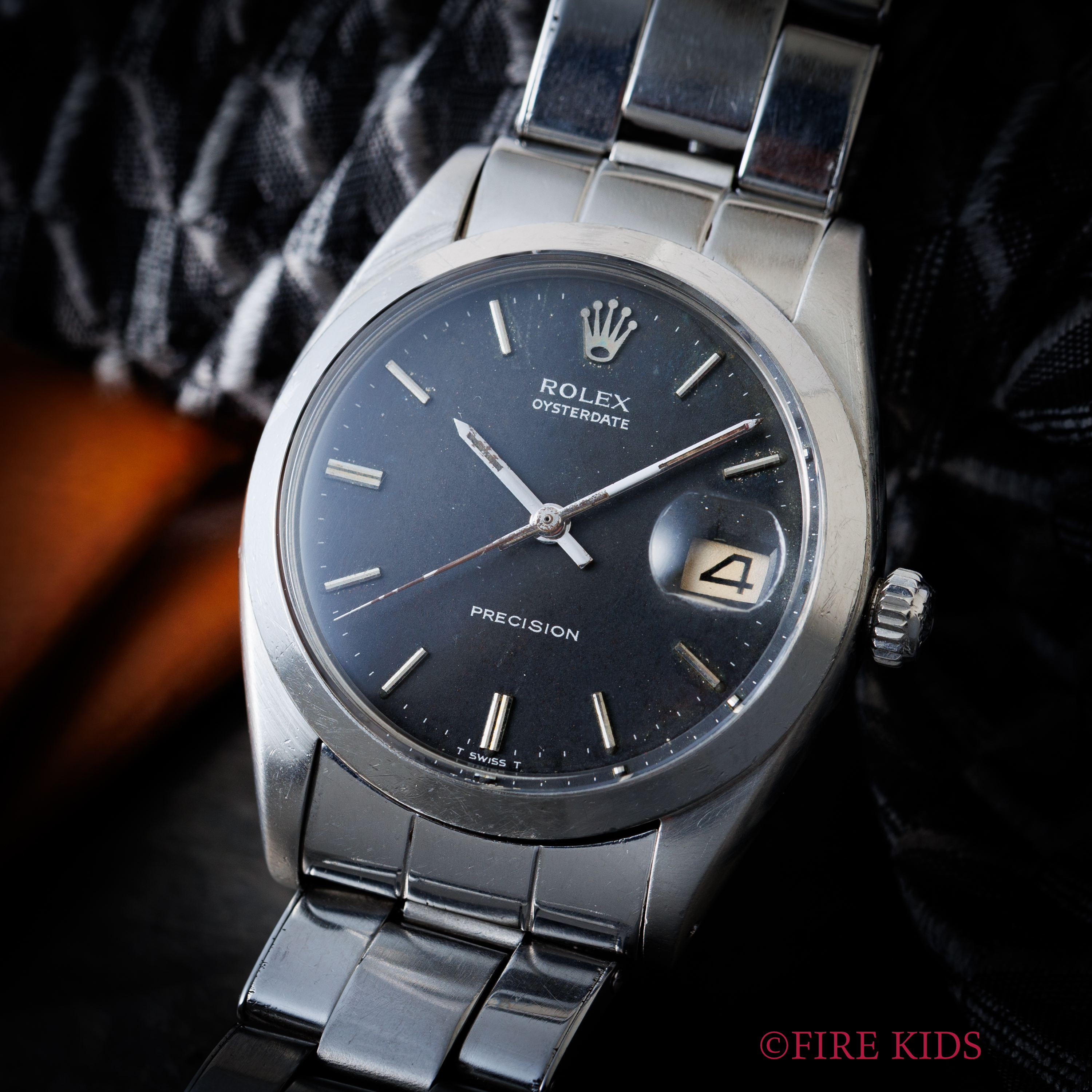 ロレックス オイスターデイト 1967年製 手巻き ブラックダイヤル 純正リベットブレス