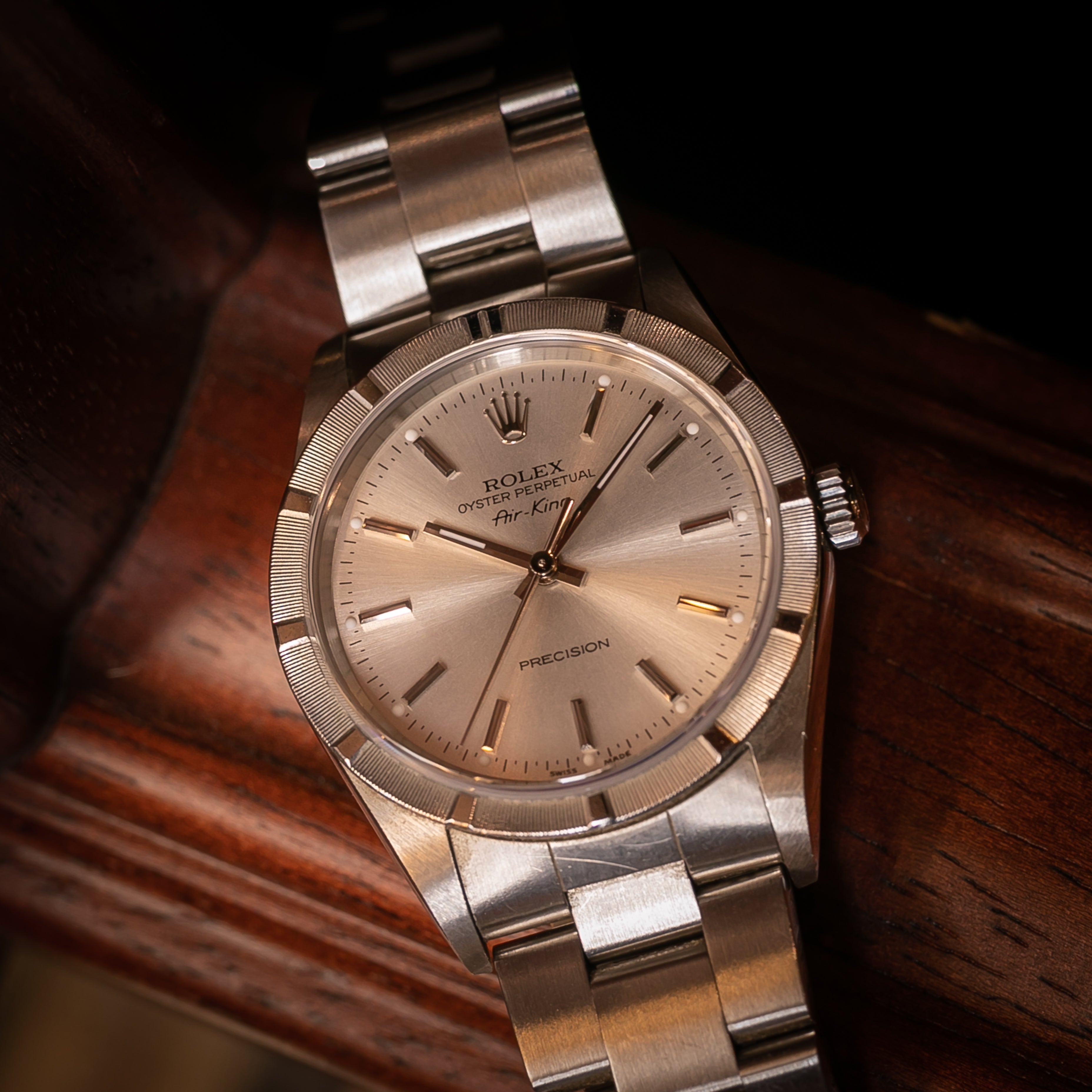 ロレックス エアキング 2002年製 エンジンターンドベゼル Ref.14010M ギャラ、タグ、保証書付き