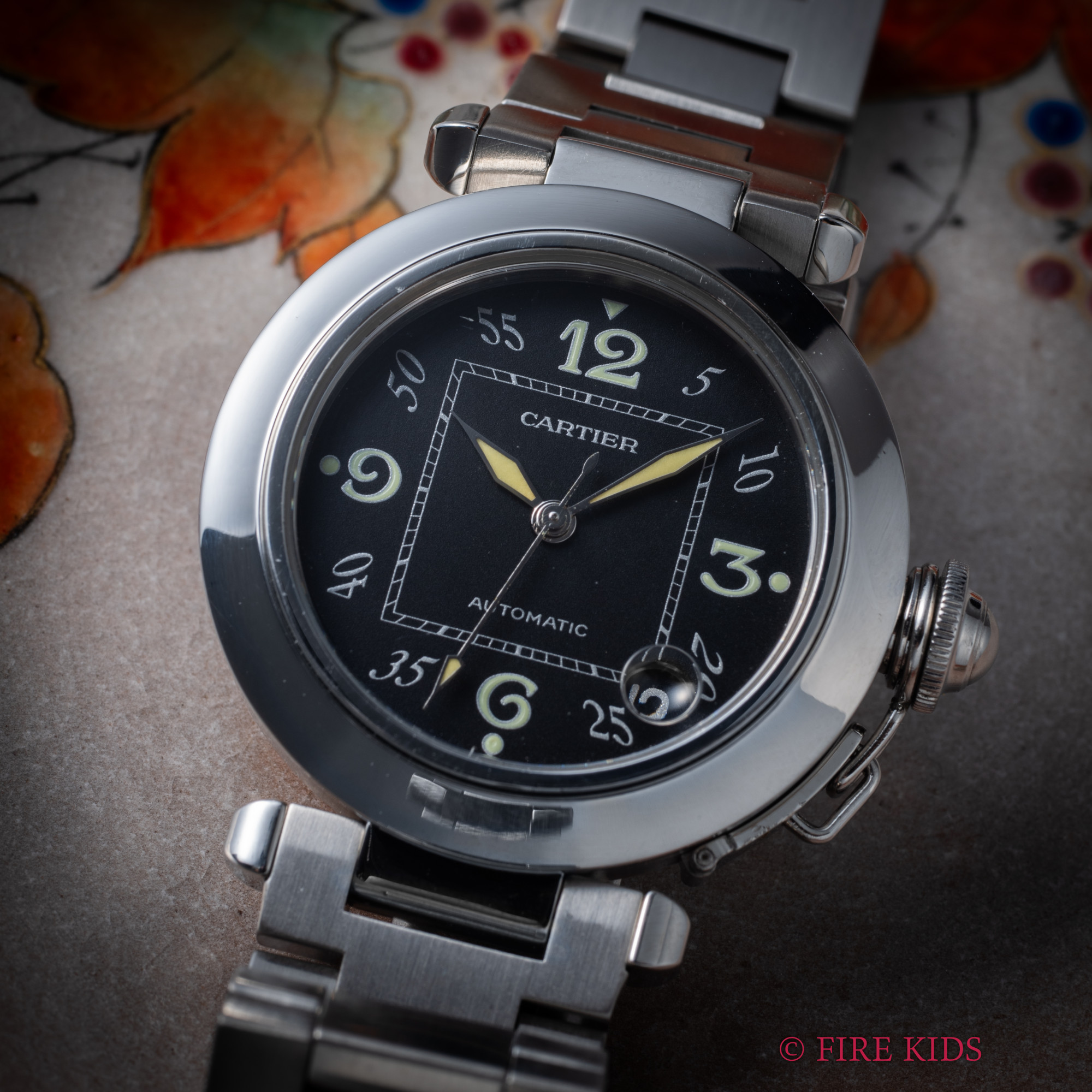 カルティエ パシャC ブラックダイヤル 純正ブレス 自動巻き ルミノバ夜光 2000年代製