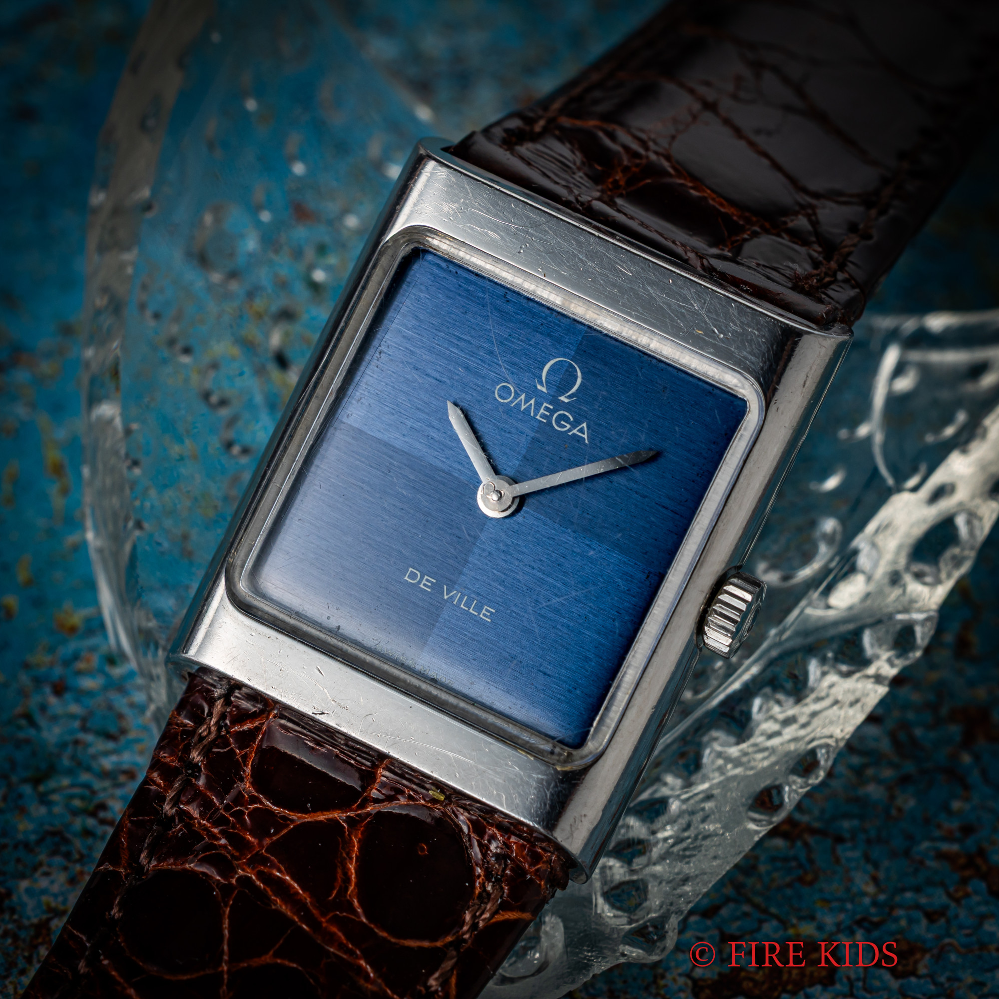 オメガ デヴィル 手巻 1972年製 Ref.511 0427ネイビー クリスクロスダイヤル レクタンギュラー