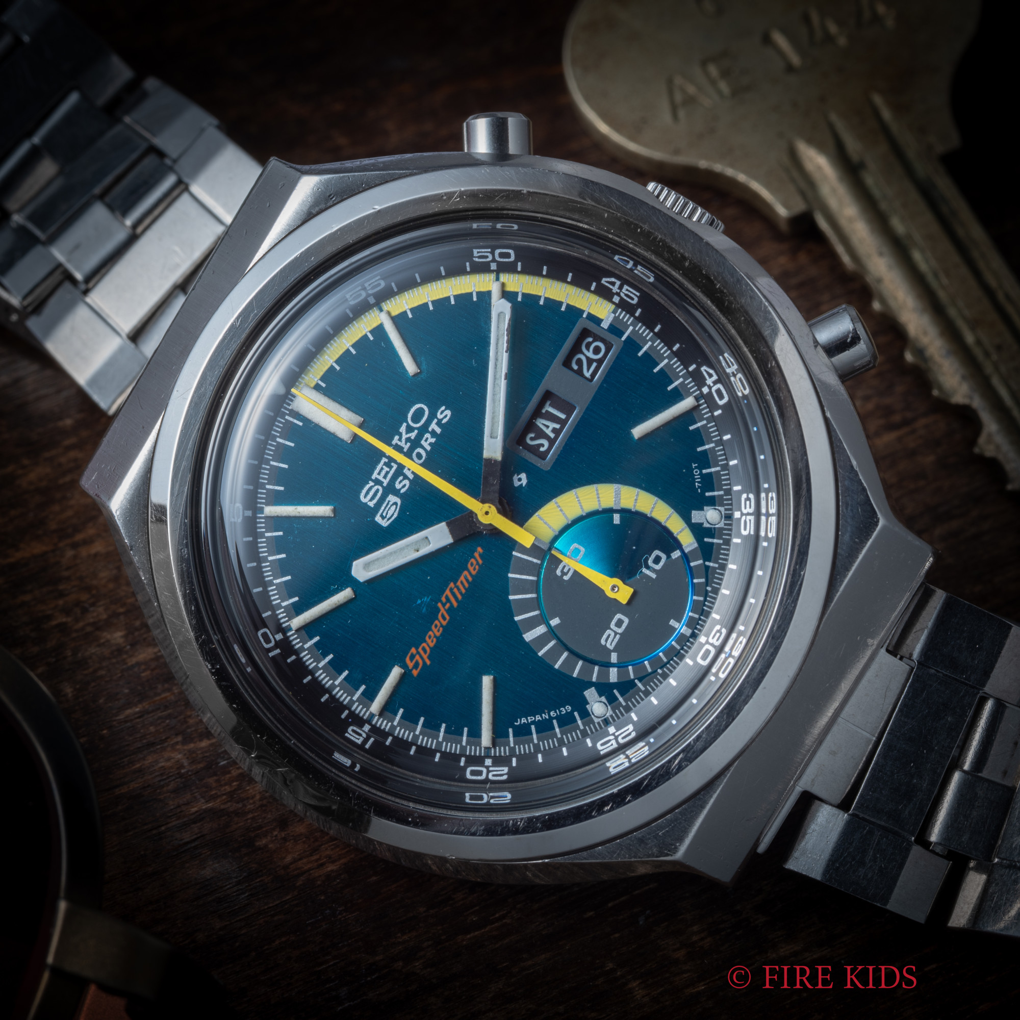 セイコー 5スポーツ スピードタイマー 1973年製 Ref.6139-7060 ブルーダイヤル 自動巻クロノグラフ 純正ステンレスブレス