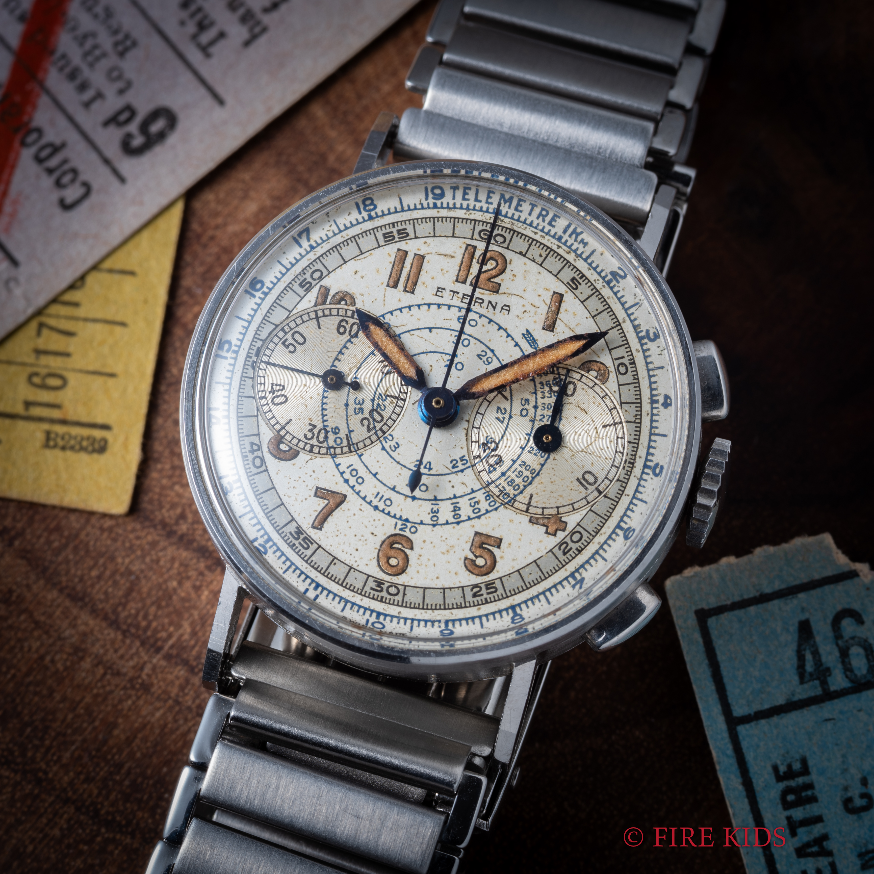 エテルナ バルジュー69搭載ベビークロノグラフ 1940年代製 手巻 社外バンブーブレス