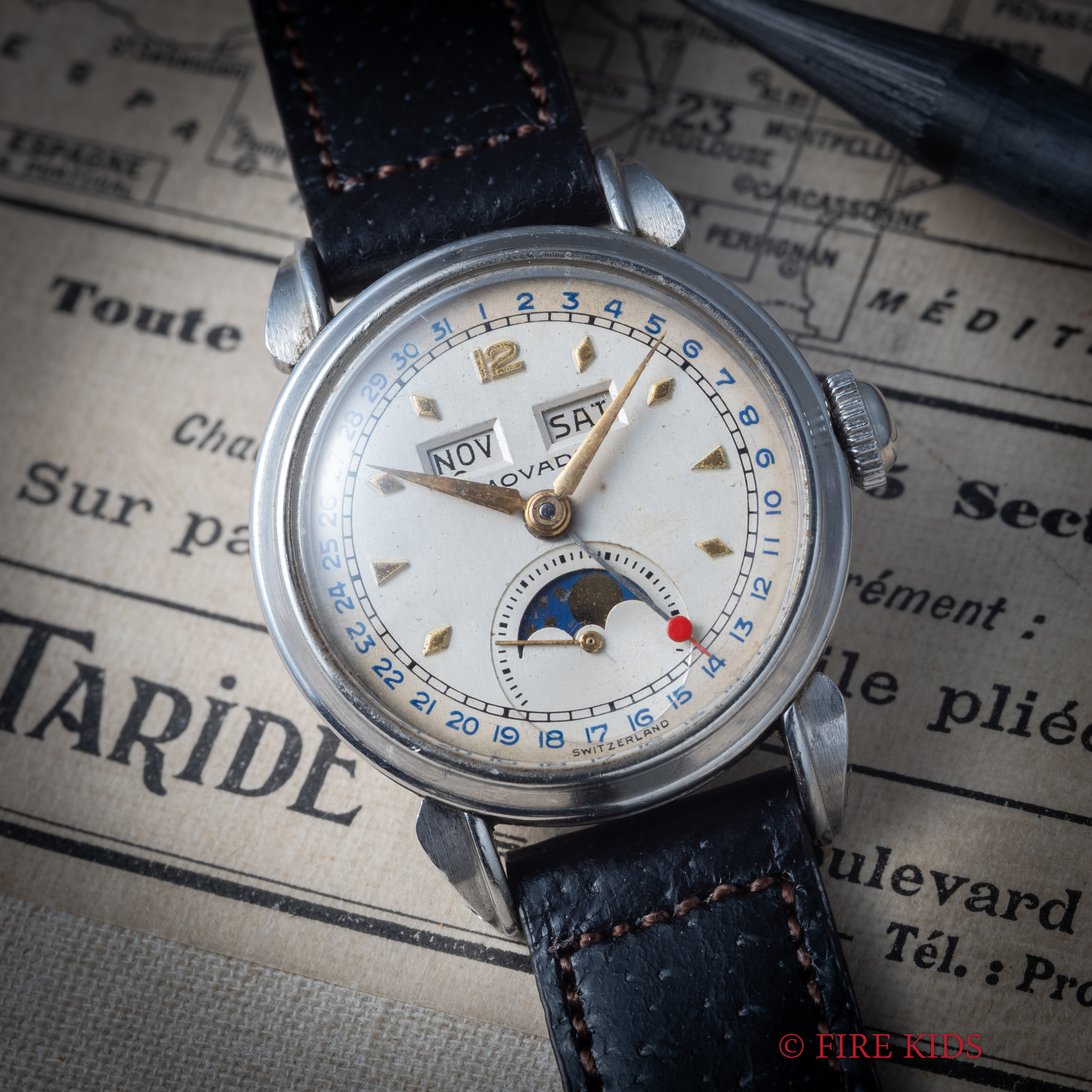 モバード 28㎜セレストグラフ トリプルカレンダームーンフェイズ 1950年代製 手巻 Cal.473