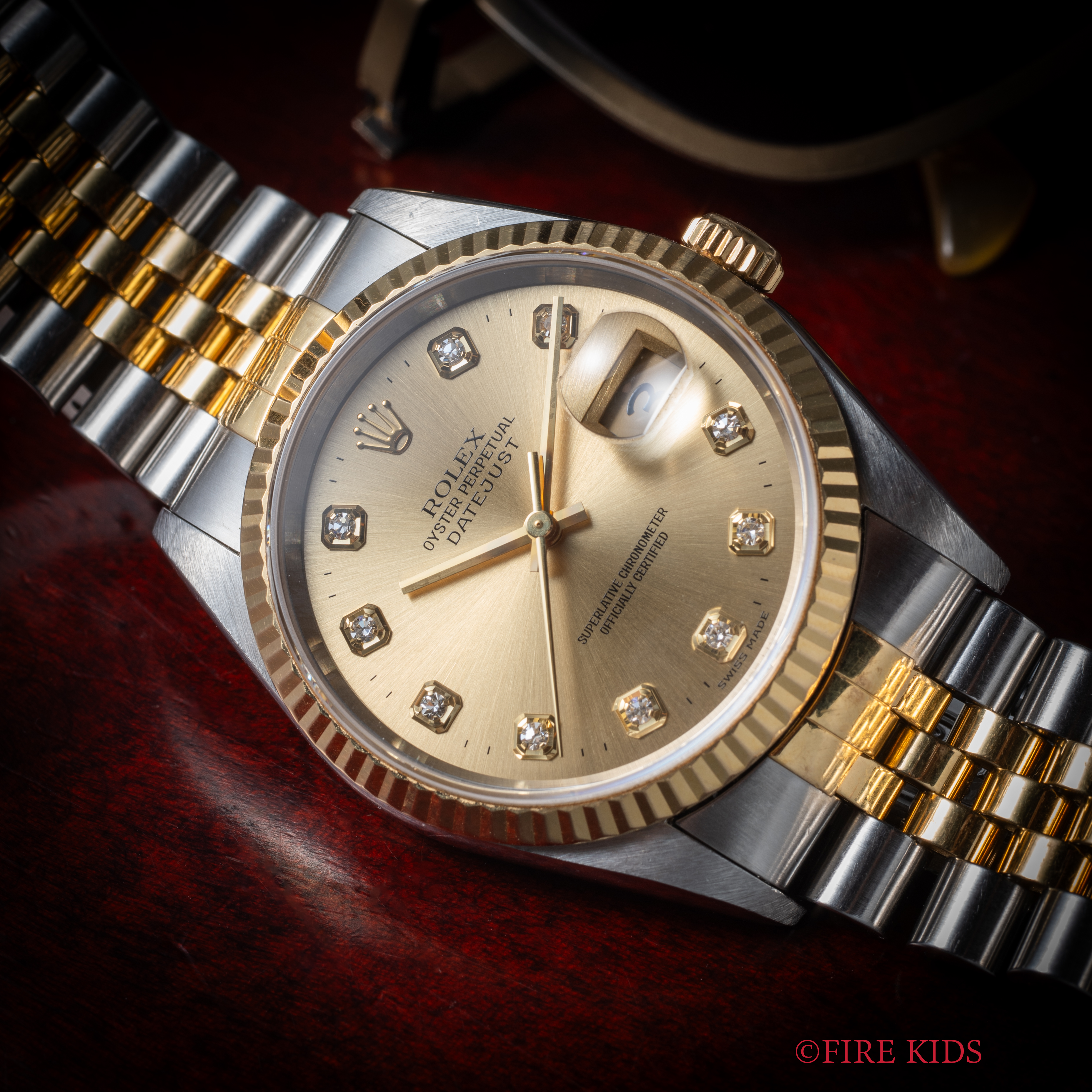 ロレックス デイトジャスト 1996年製 Ref.16233G 10Pダイヤシャンパンダイヤル 純正コンビブレス