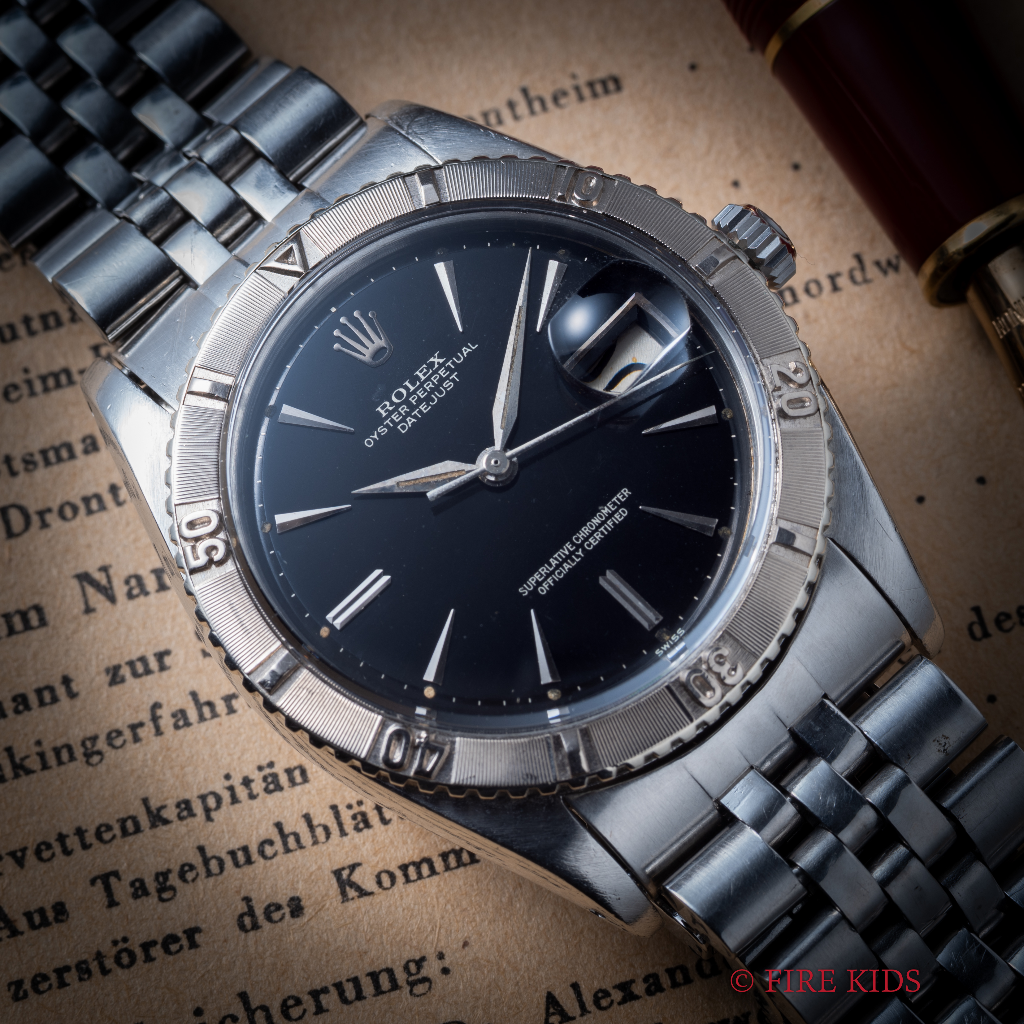 ロレックス サンダーバード ブラックギルトダイヤル Ref.1625 1960年製 自動巻き Cal.1560初期 バタフライローター パイロットウォッチ 純正USジュビリーブレス