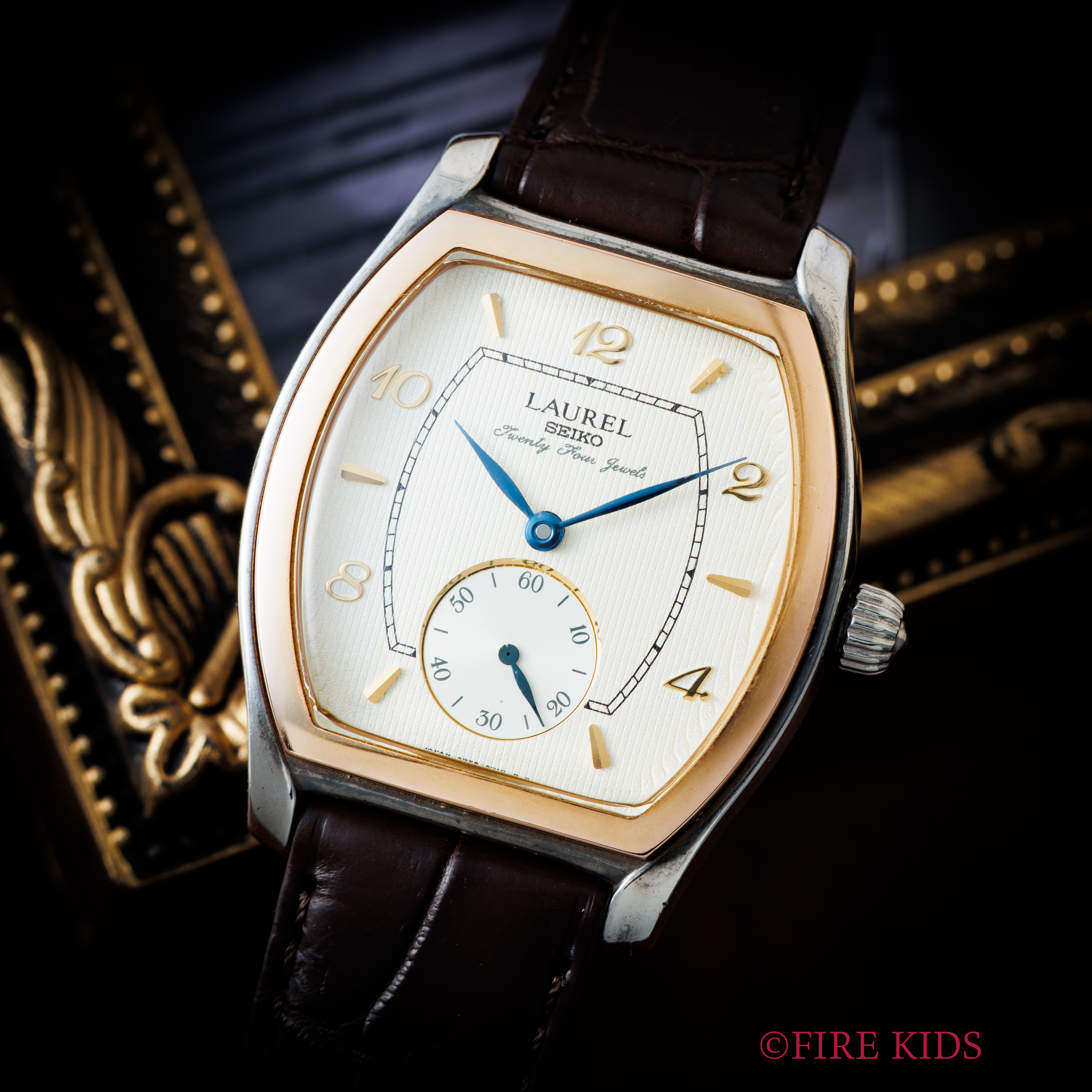 セイコー ローレル 1995年製 Ref.4S28-5010 Cal.4S28 シルバー925、18金イエローゴールドベゼル 純正シルバーメッキ尾錠 手巻き アイボリーダイヤル 飛びアラビア スモールセコンド