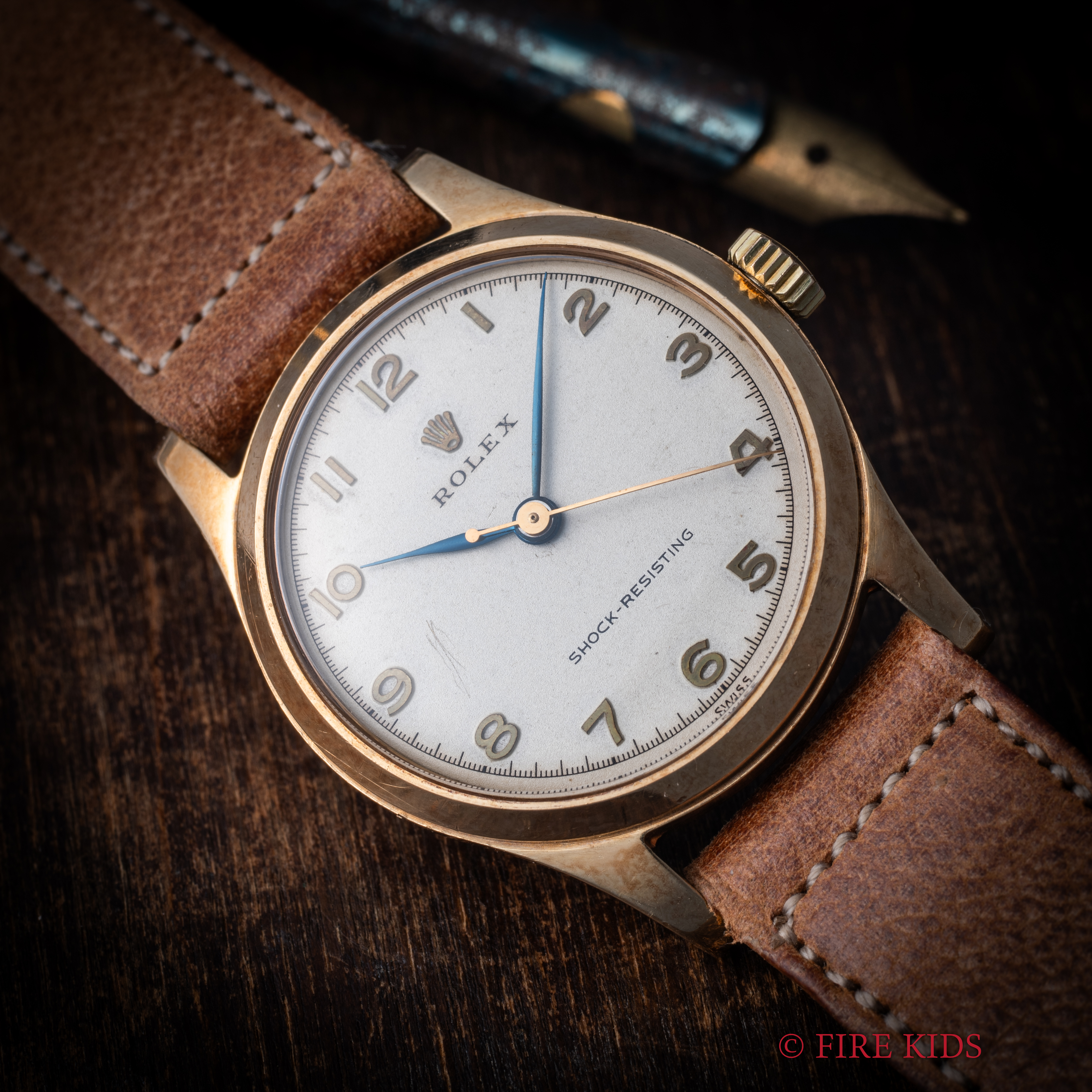 ロレックス デニソンケース 9金イエローゴールド Cal.710 手巻き 1947年製 ブルースティール 全アラビア センターセコンド