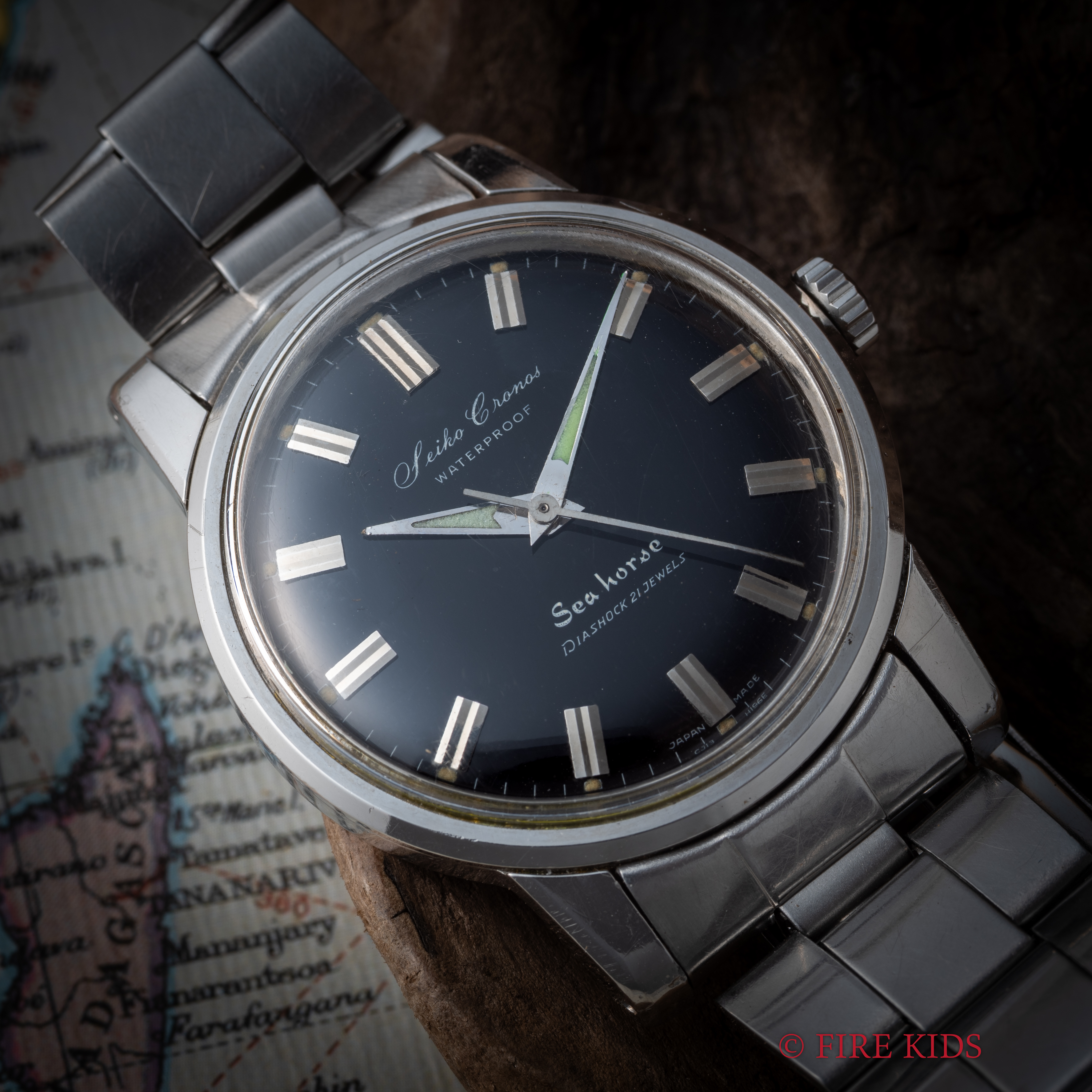 セイコー クロノス シーホース ウォータープルーフ 1962年製 Ref.J13032 純正ブレス タツノオトシゴ ブラックミラーダイヤル