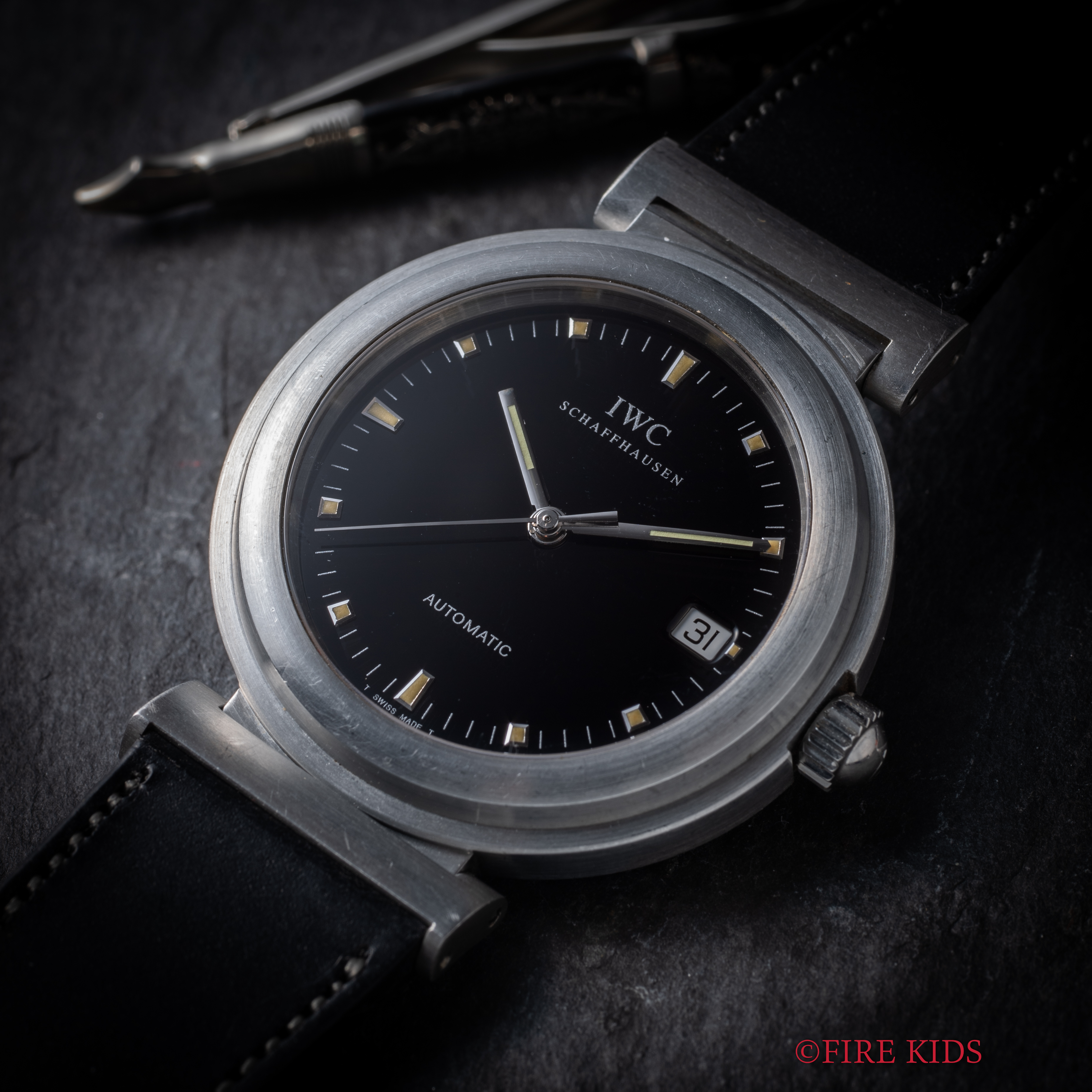 IWC ダ・ヴィンチ ブラックダイヤル トリチウム夜光 1998年製 Ref.3528 自動巻き 取扱説明書、2000年購入保証書請求ハガキ、純正尾錠付き