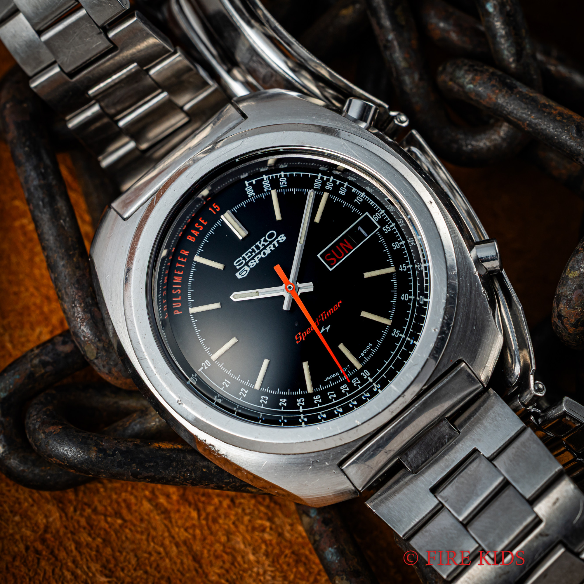 セイコー 1972年製 5スポーツ スピードタイマ― Ref.7017-8000 パルスメーター 自動巻クロノグラフ 純正ステンレスブレス