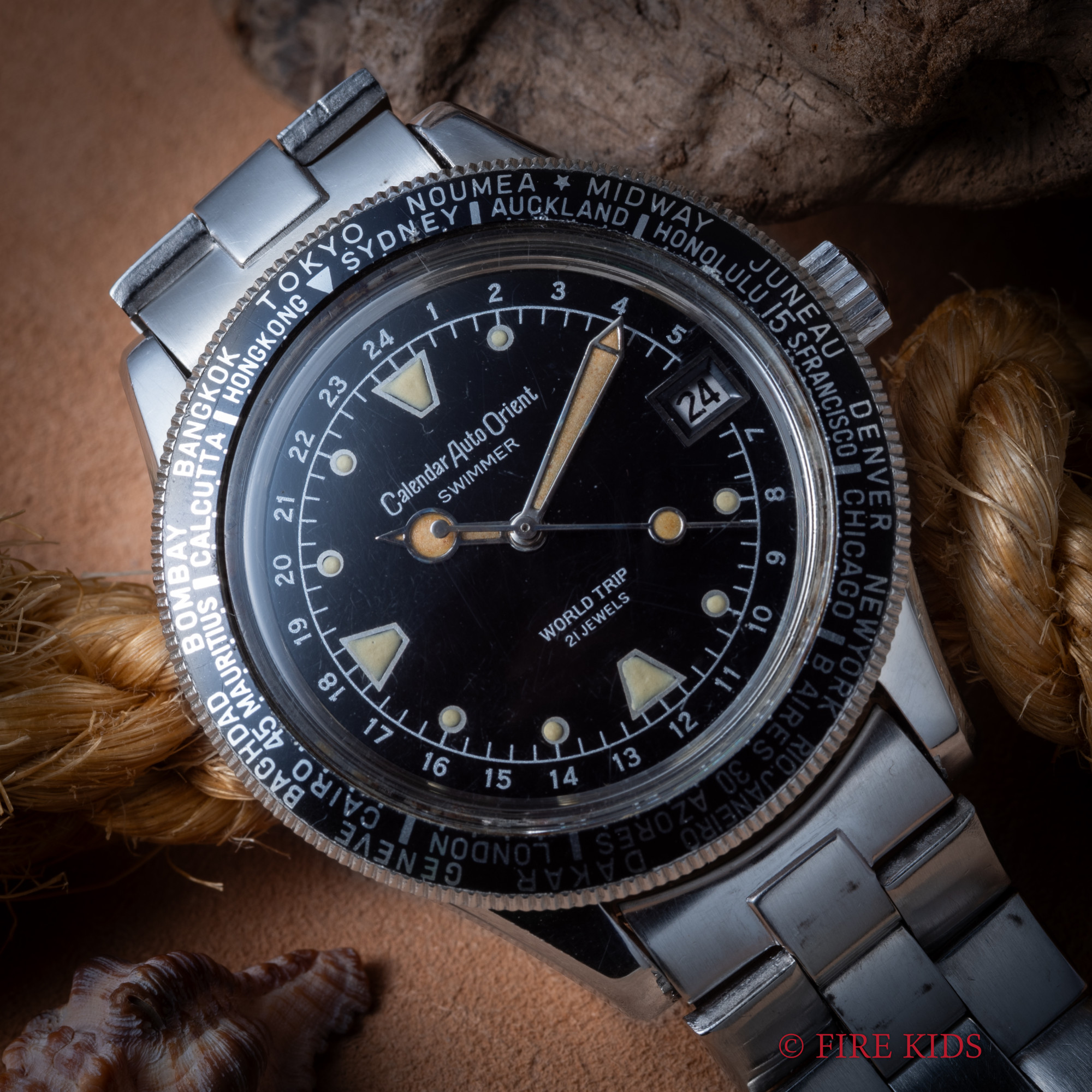 オリエント カレンダー オート スイマー ワールドトリップ 自動巻き 1960年代製 タコ針