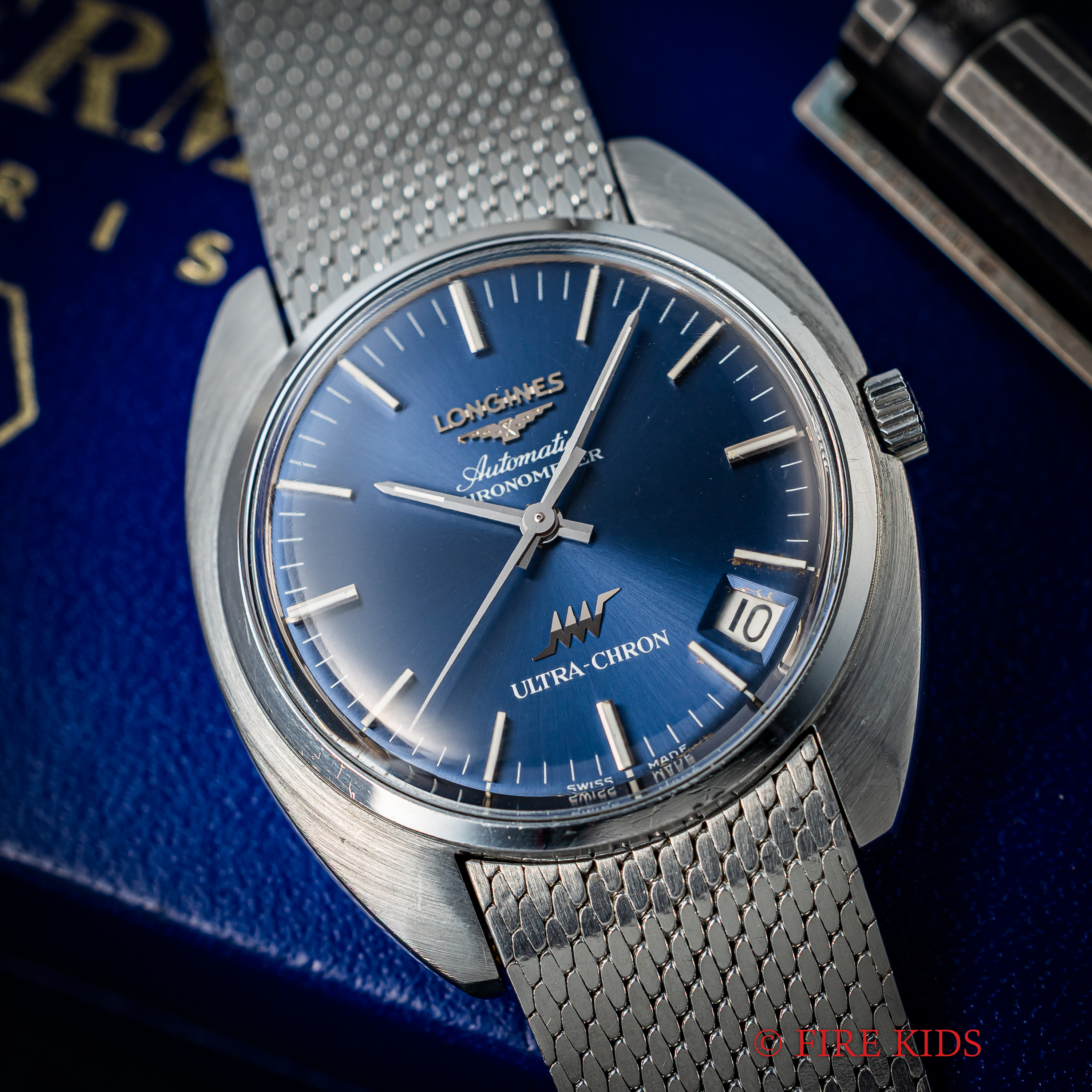 ロンジン ウルトラクロン ブルーダイヤル 純正メッシュブレス付き 8振動自動巻き