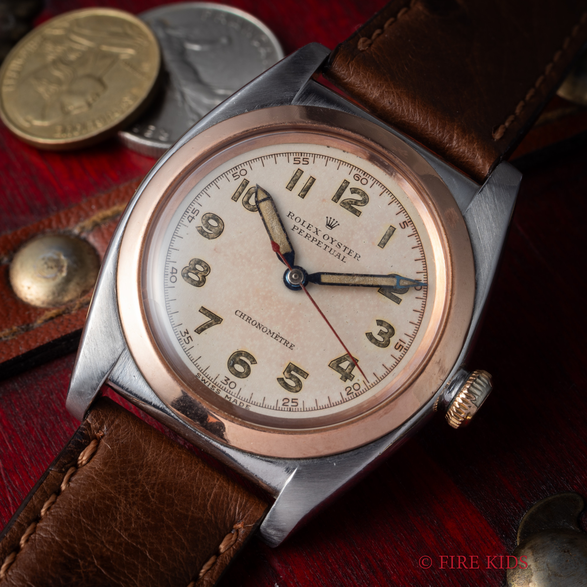 ロレックス バブルバック ピンクゴールドコンビ 1944年製 Ref.3133 自動巻き
